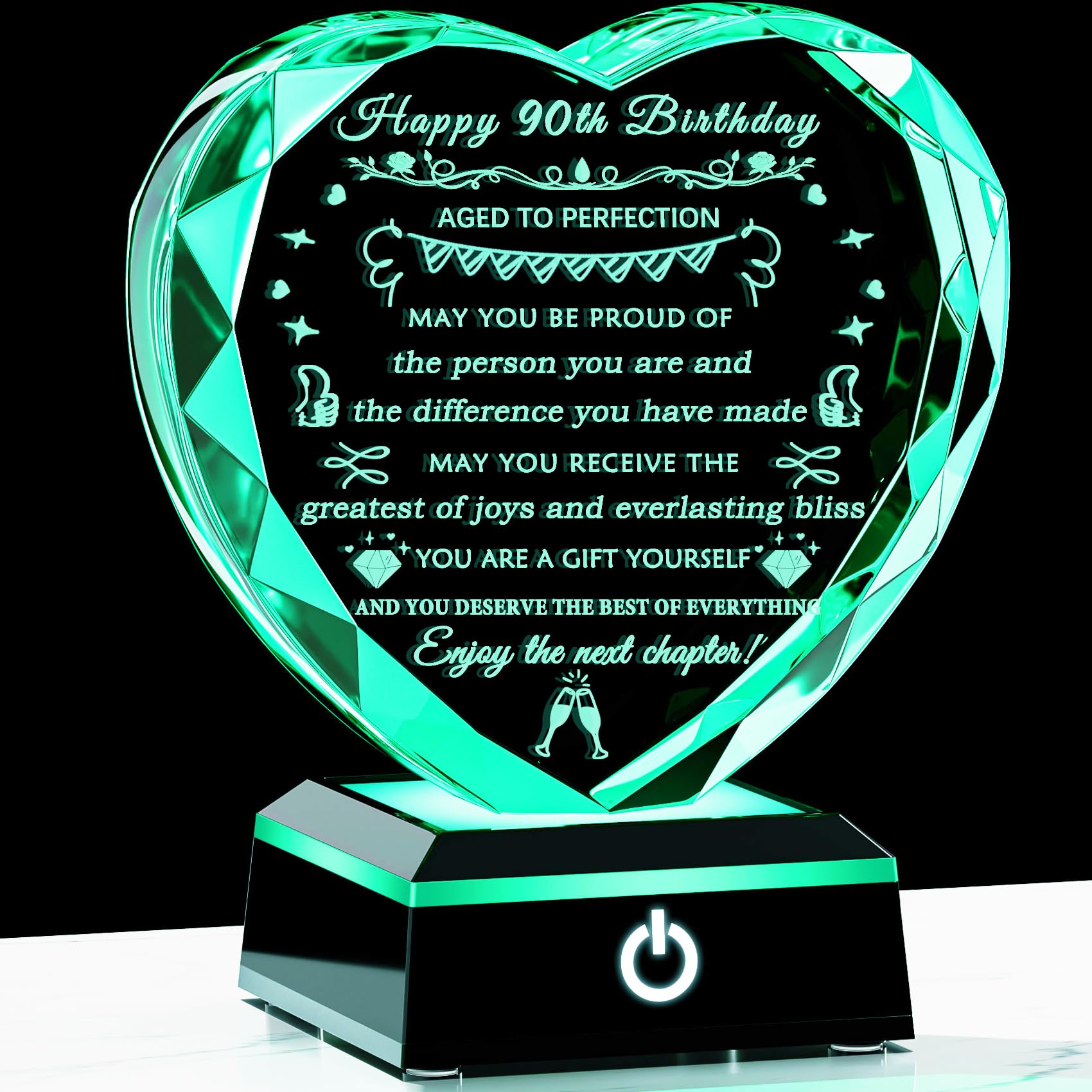 90th Birthday Gift For Women - Angel Figurine LED Lantern With Keepsake Card, Rose Gold & White Wooden Decoration