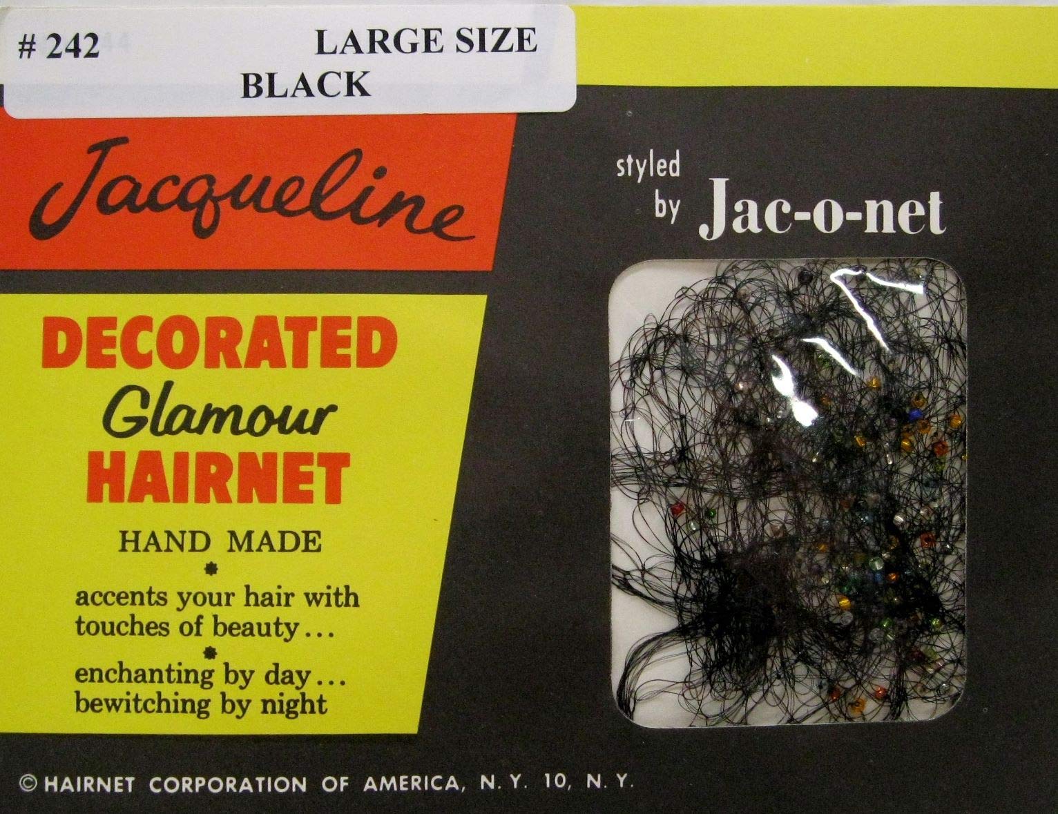 6 Nets Jacqueline Decorated Glamour Hairnet Large Size Black #242
