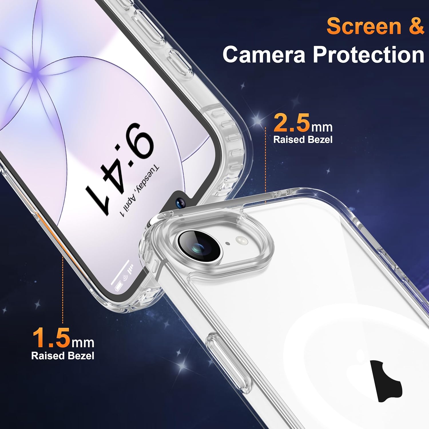 ORETECH Magnetic for iPhone 17e Case with 2 HD Tempered Glass Screen Protector, Fit for MagSafe, Anti Yellowing Clear Back Military Grade Shockproof Ultra Slim Phone Cover 6.1" - Clear