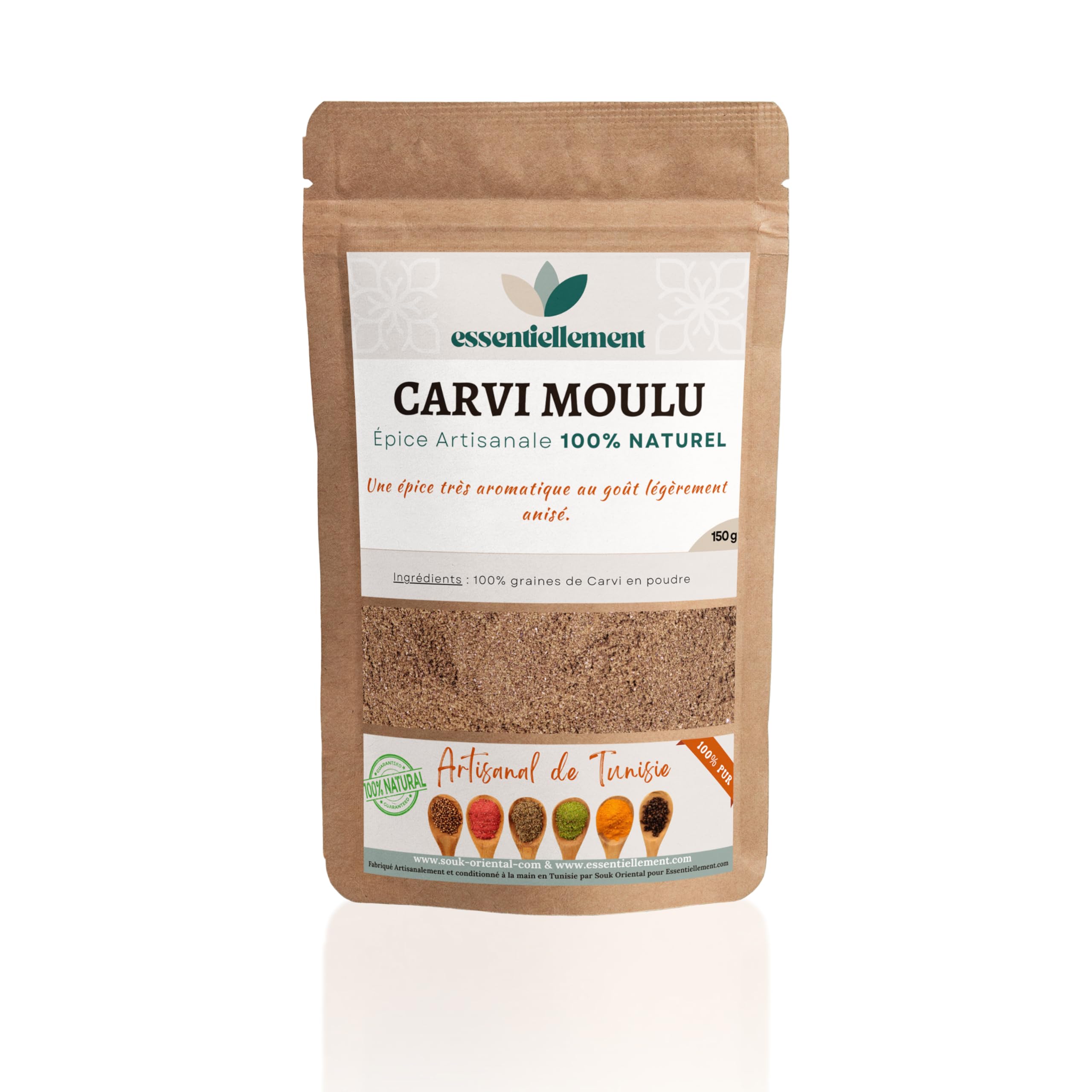 Carvi moulu - 100% Naturel et pur - en Poudre - préparation Artisanale de Tunisie - Haute qualité - 150gr - Sans Additifs, Sans Arôme Artificiel, Sans Conservateur