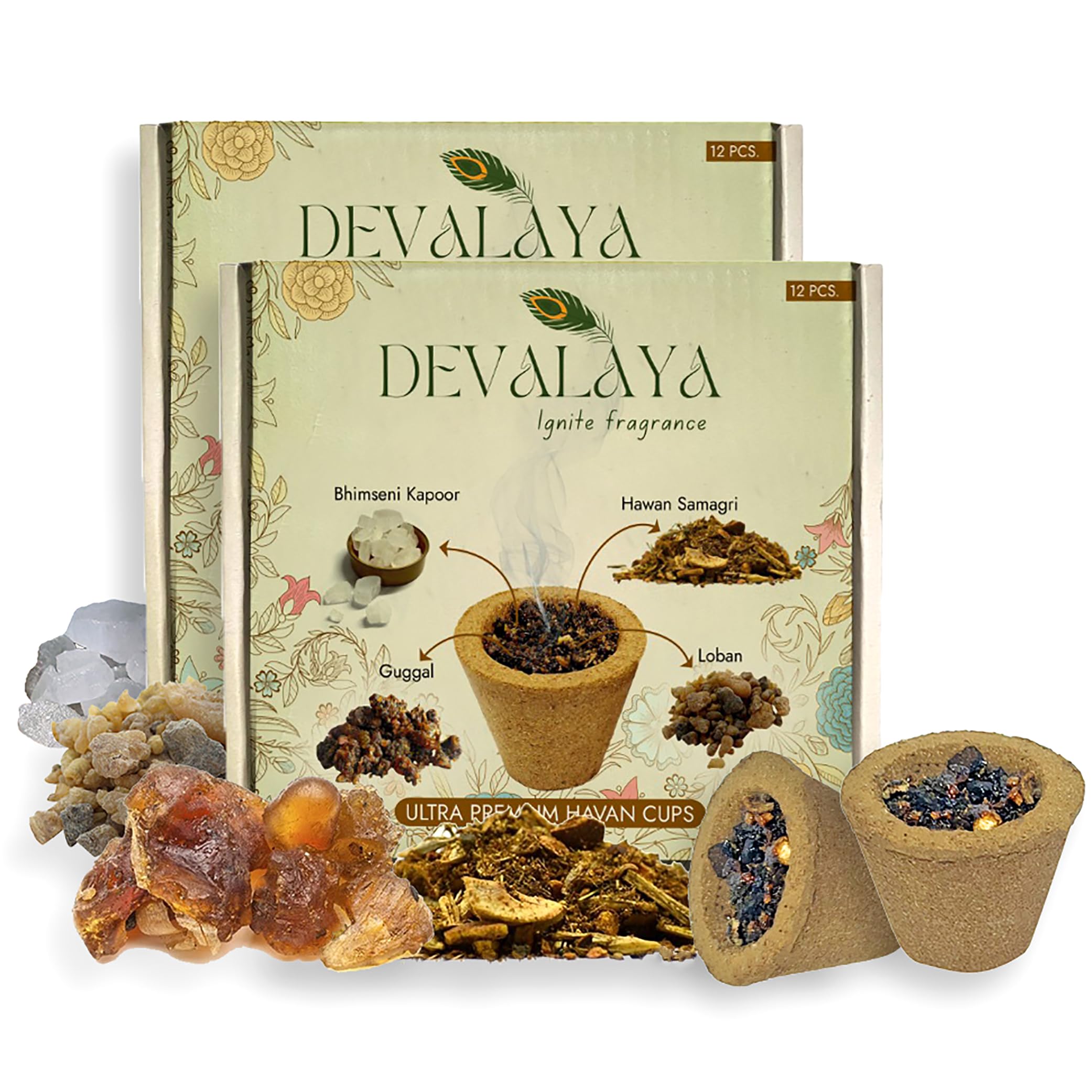 DEVALAYA Havan Cups for Pooja - Pack of 12 Cups, 100% Organic & Charcoal-Free, Infused with Orignal Guggal & Natural Loban, Hawan Samagri & Bhimseni Kapoor (Pack of 2) (B0D3PYSC5K) Amazon Price History, Amazon Price Tracker