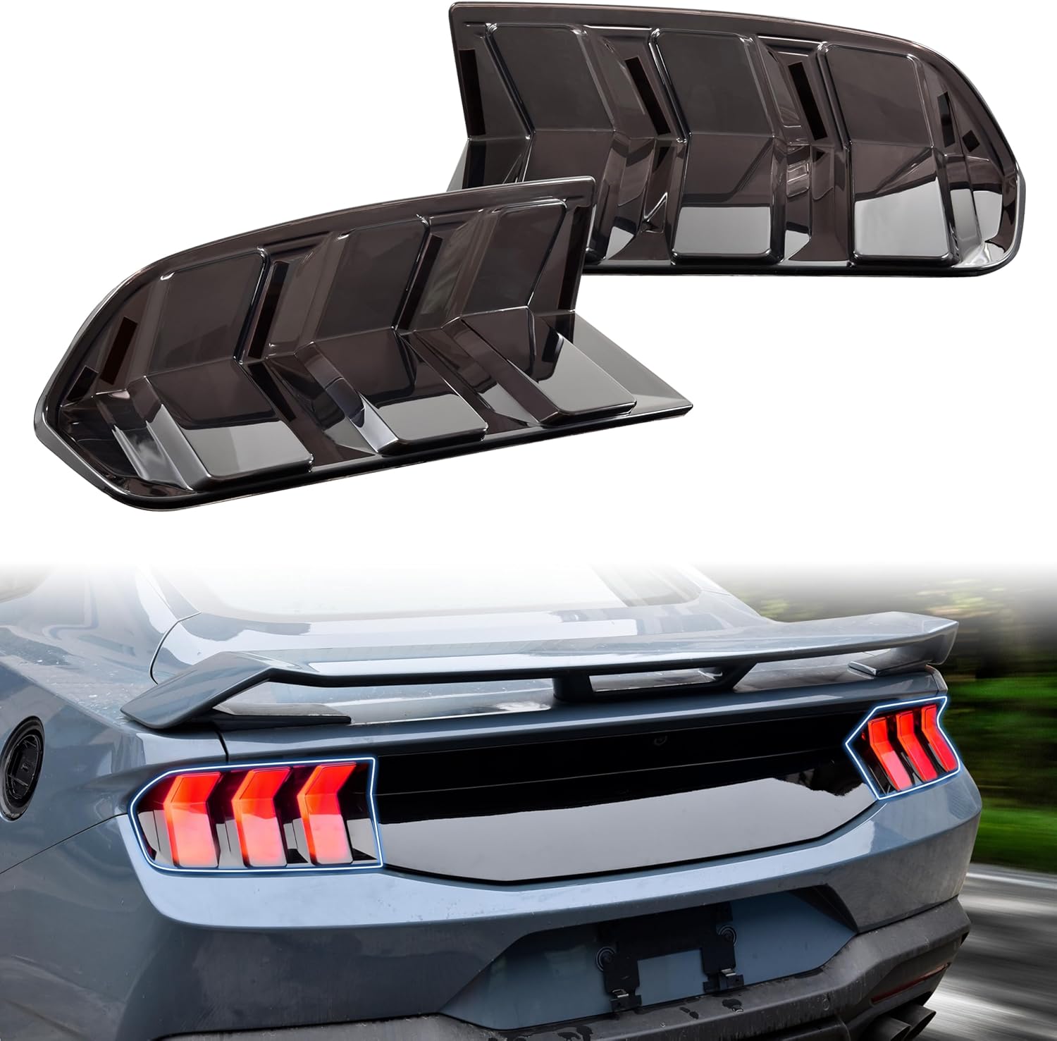 KEWISAUTO Taillight Cover for Ford Mustang 2024 2025, Tail Light Covers Tail Lamp Trim Decoration for Ford Mustang 2024 2025 Accessories, 2PCS, Smoke Black