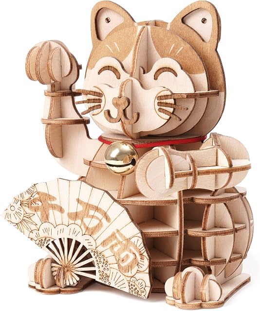 Rolife 3D DIY Wooden Puzzle Plutus Cat for Adults Teens Model Kits for Adults to Build