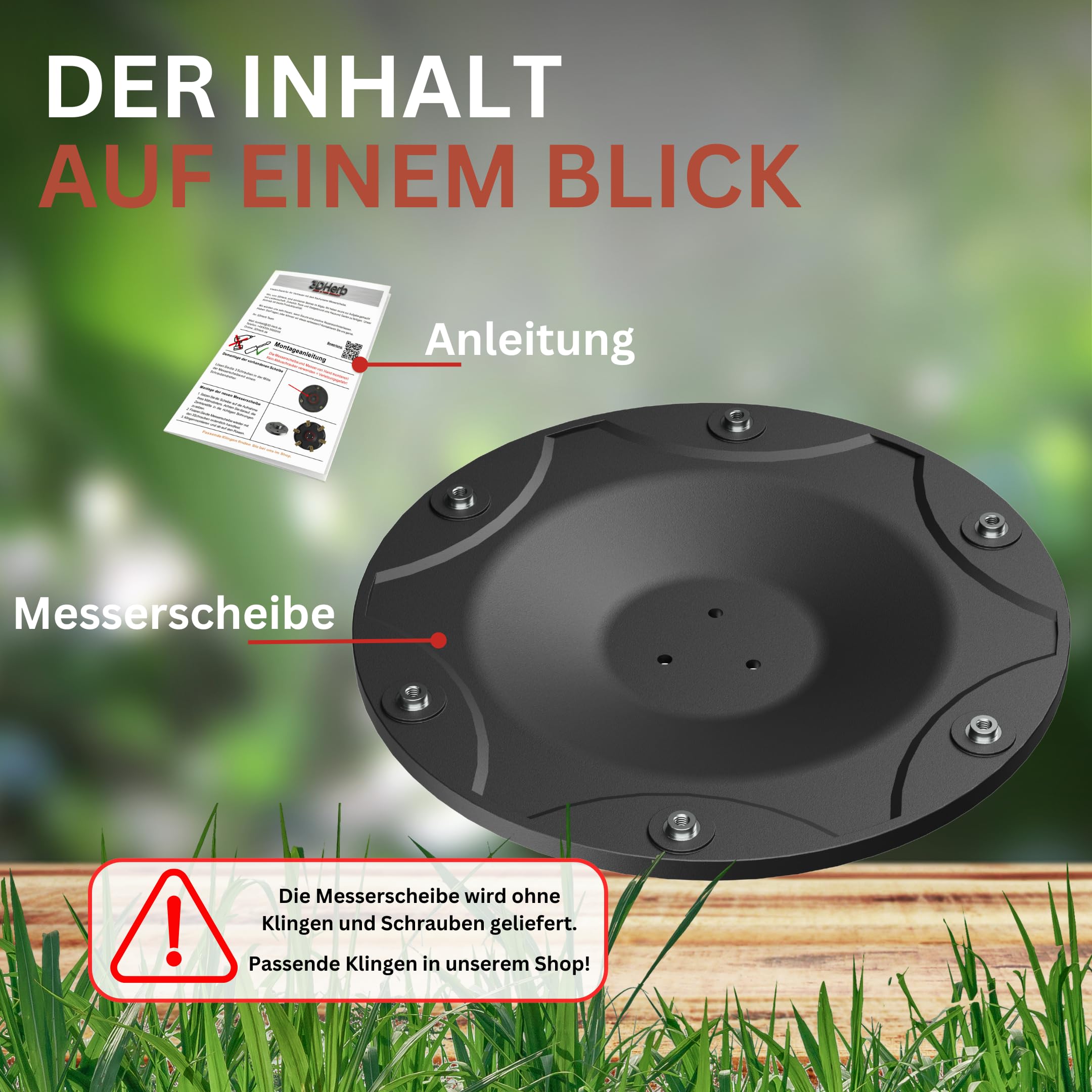 3DHerb 6er Messerscheibe kompatibel mit ECOVACS Goat O500 O600 O800 O1200 G1-800 G1-2000 G1 - Premium Mähteller aus glasfaserverstärktem Kunststoff für 6 Klingen