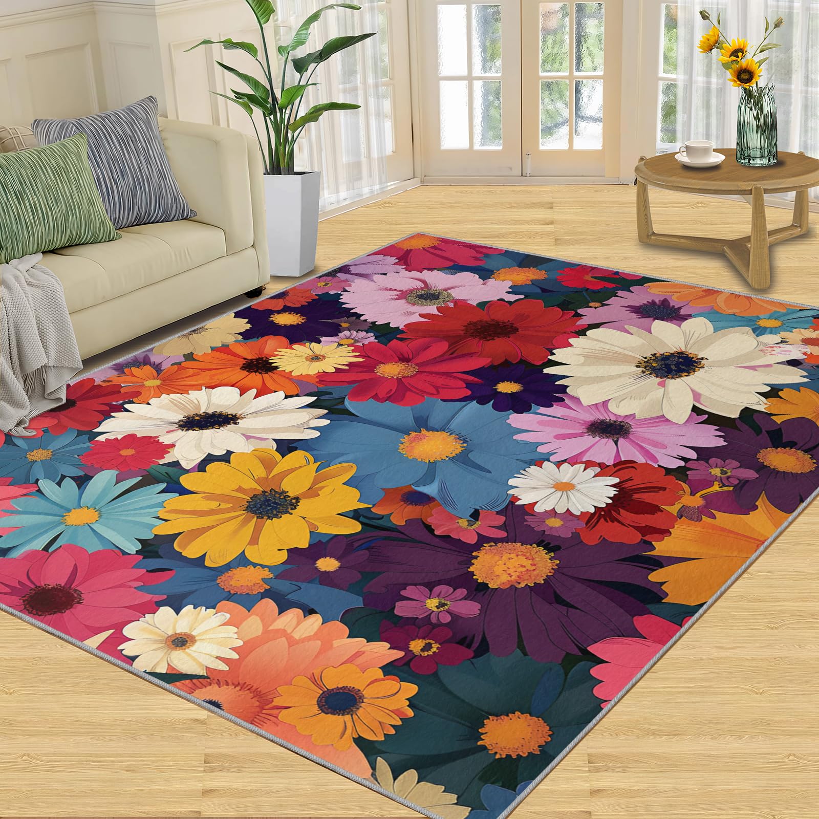 Amazon.com: 60s 70s Flower Rug - 2x3 ft, Non-Slip Washable