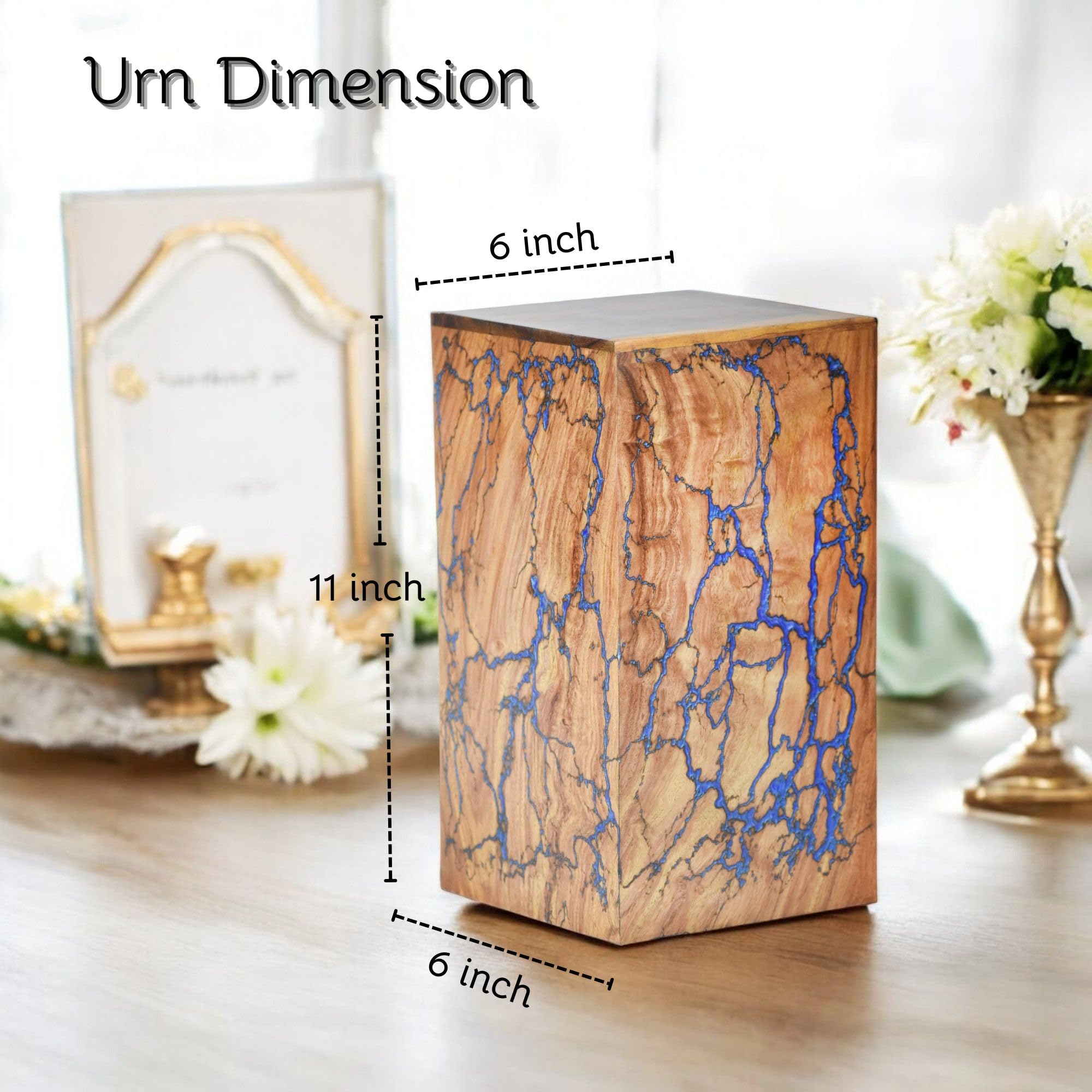 Wooden Cremation Urn for Human Ashes, Decorative Indian Rosewood & Resin Urn Box for Ashes - Image 3