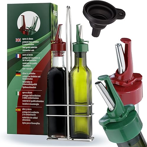 Miniatura 5 de Poura Juego de rociadores de botellas de vinagre y aceite de oliva con boquillas únicas de vertido ClickSeal  Botellas dispensadoras de aceite y