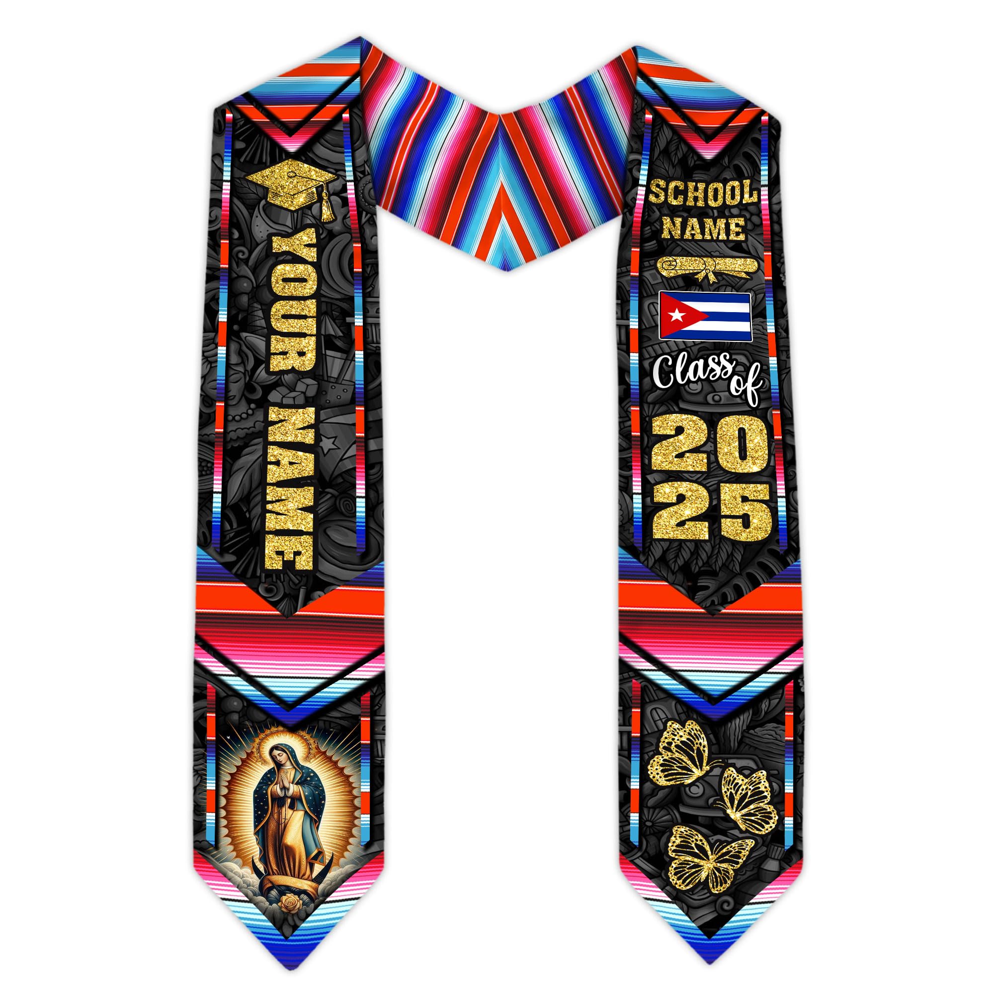 MonkeyVan Custom Cuba Graduation Sash 2025, Personalized Cuban American Flag Graduation Stole, Custom Cuba Graduation Stole S124