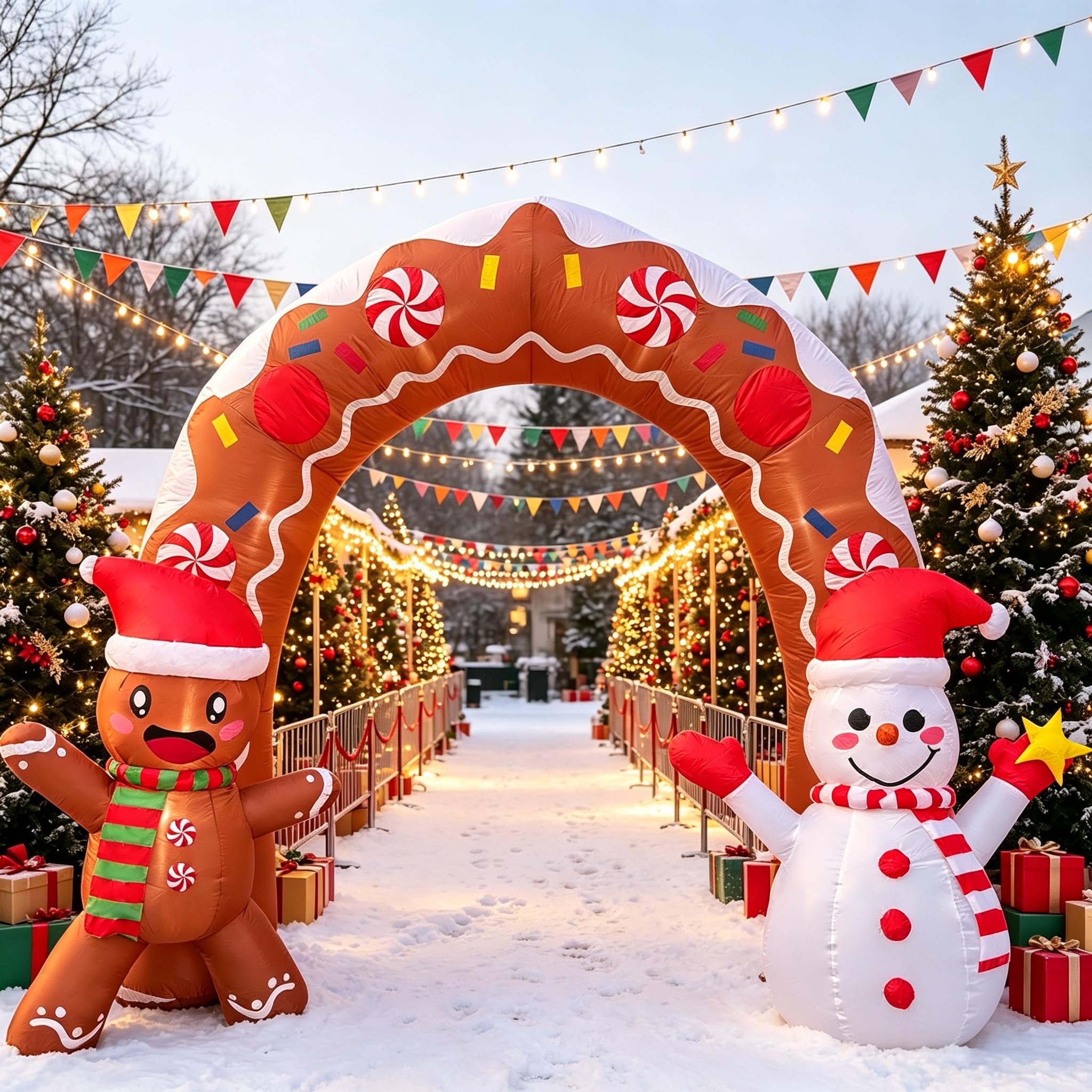 Arche gonflable de 3 m avec bonhomme en pain d'épice et bonhomme de neige