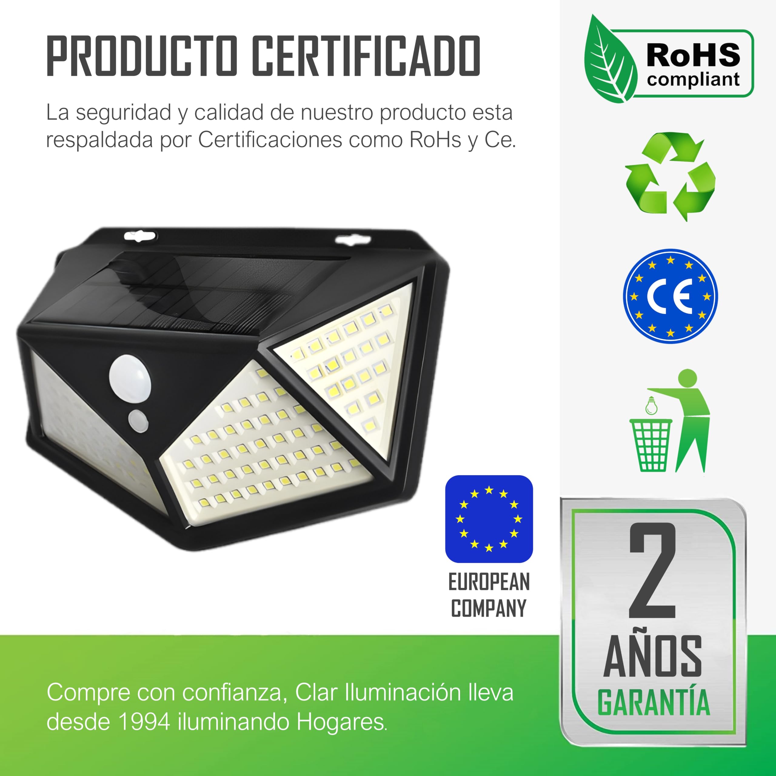 Focos LED Solares Exterior con Sensor de Movimiento, Luz Solar Potente para Jardín, Terraza o Fachada (Pack 6)