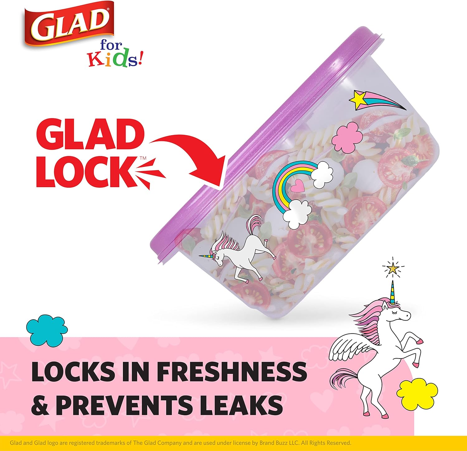 Glad for Kids Unicorns GladWare To Go Snack Storage Containers with Lids & Sauce Cups| 24 oz Kids Snack Containers with Unicorn Design, 4 Count Set with 4 Dressing or Sauce Cups : Baby
