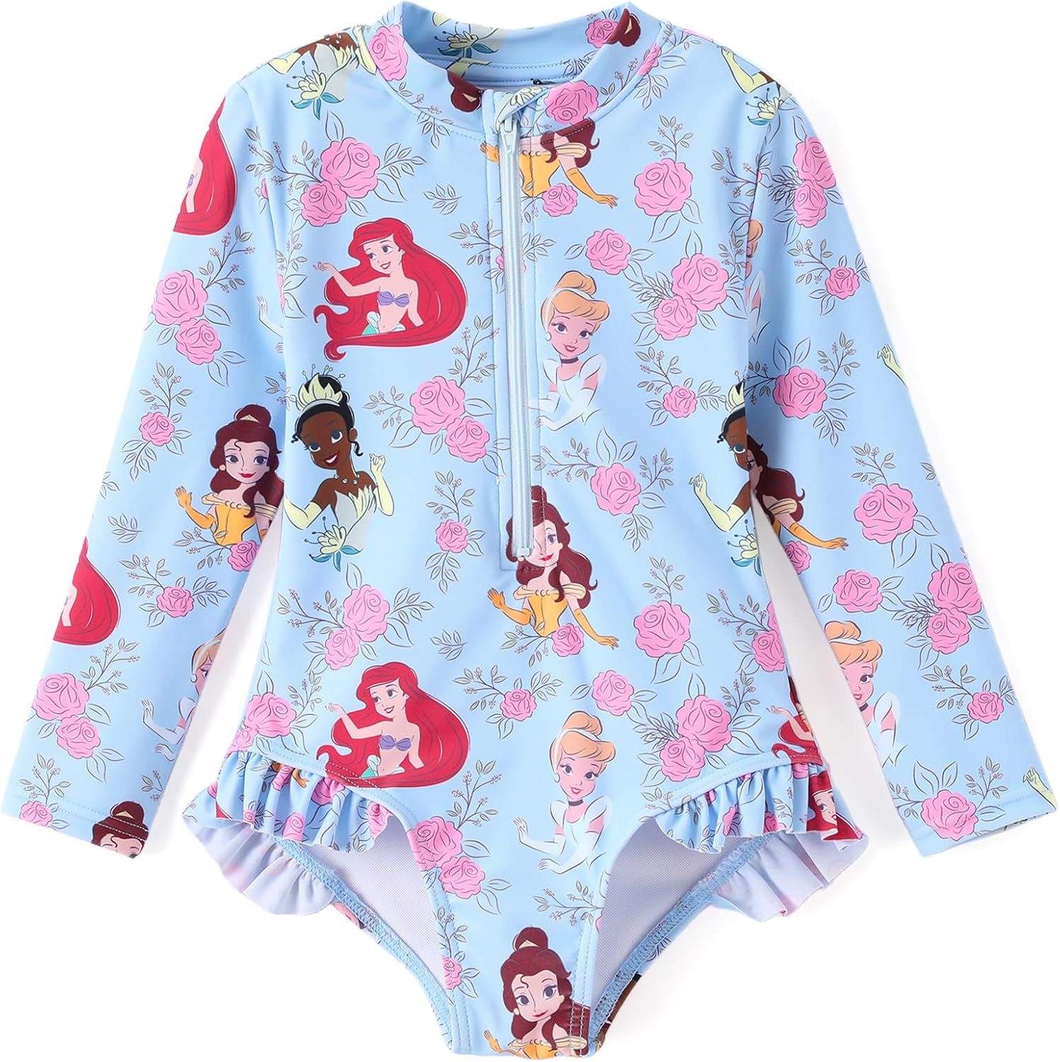 Disney Frozen Stitch Princess Minnie Mouse Girls Swimsuit Long Sleeve Rashguard UPF 50 One Piece Bathing Suit Size 3M-13Y