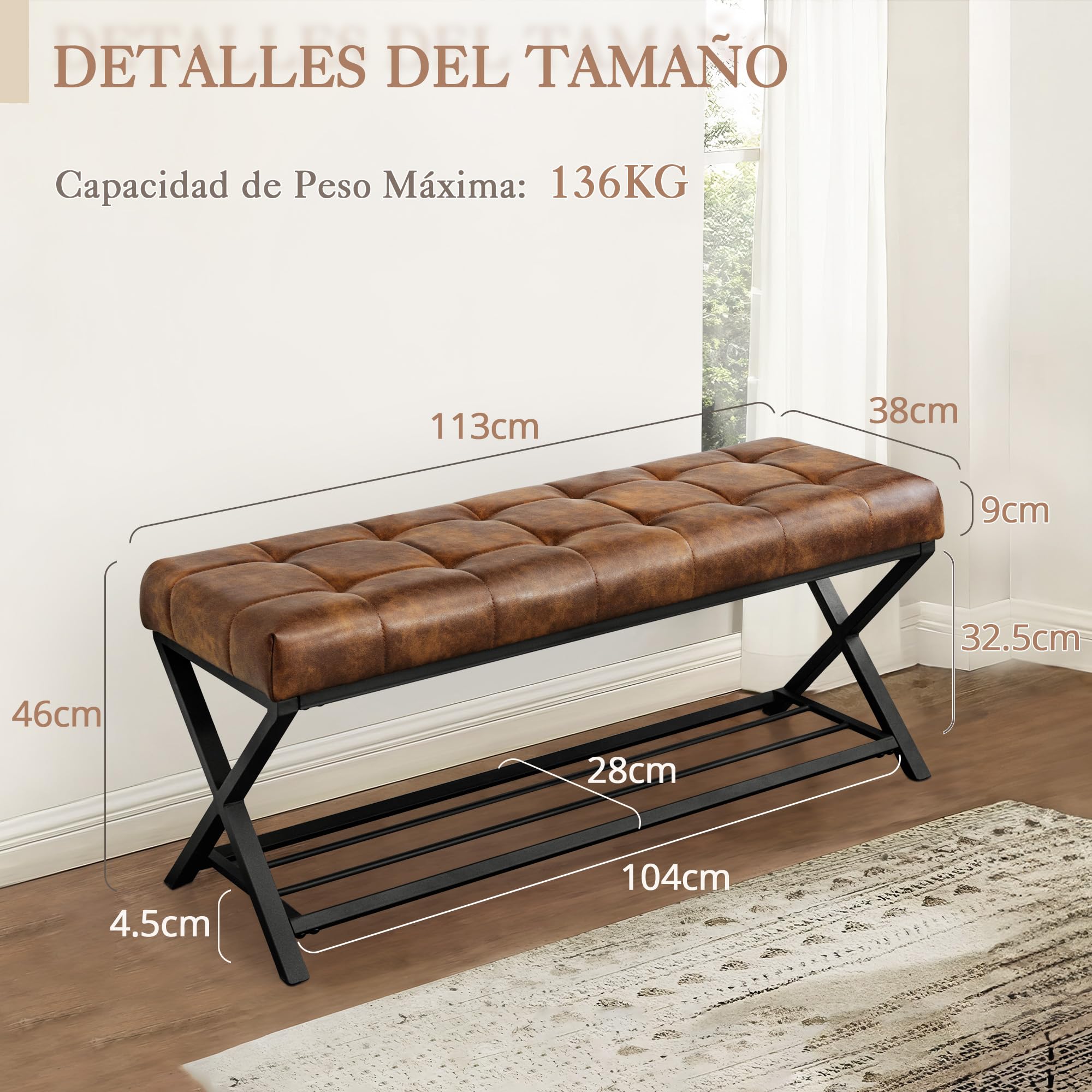 LUE BONA Banco Zapatero,Mueble Zapatero Banco De Zapatos con Asiento,Almacenamiento Zapatos for Banco Zapatero para Ahorrar Espacio para Sala de Estar, Dormitorio, Entrada,113 x 38 x 46 cm,Marrón