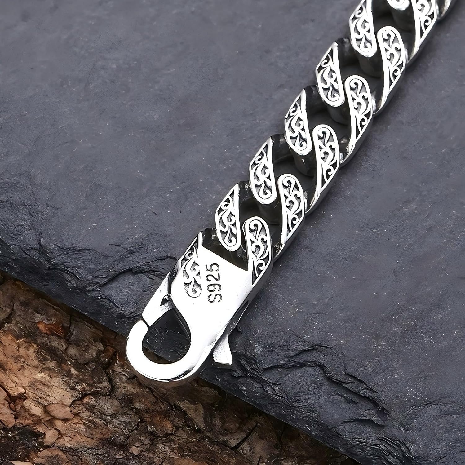Italian Handmade Sterling Silver Mens Bracelets | Solid S925 Chain Bracelets | Men's Silver Bracelet Gift for Dad, Boyfriend, Son, My Man (8.6'' Vine Grass)