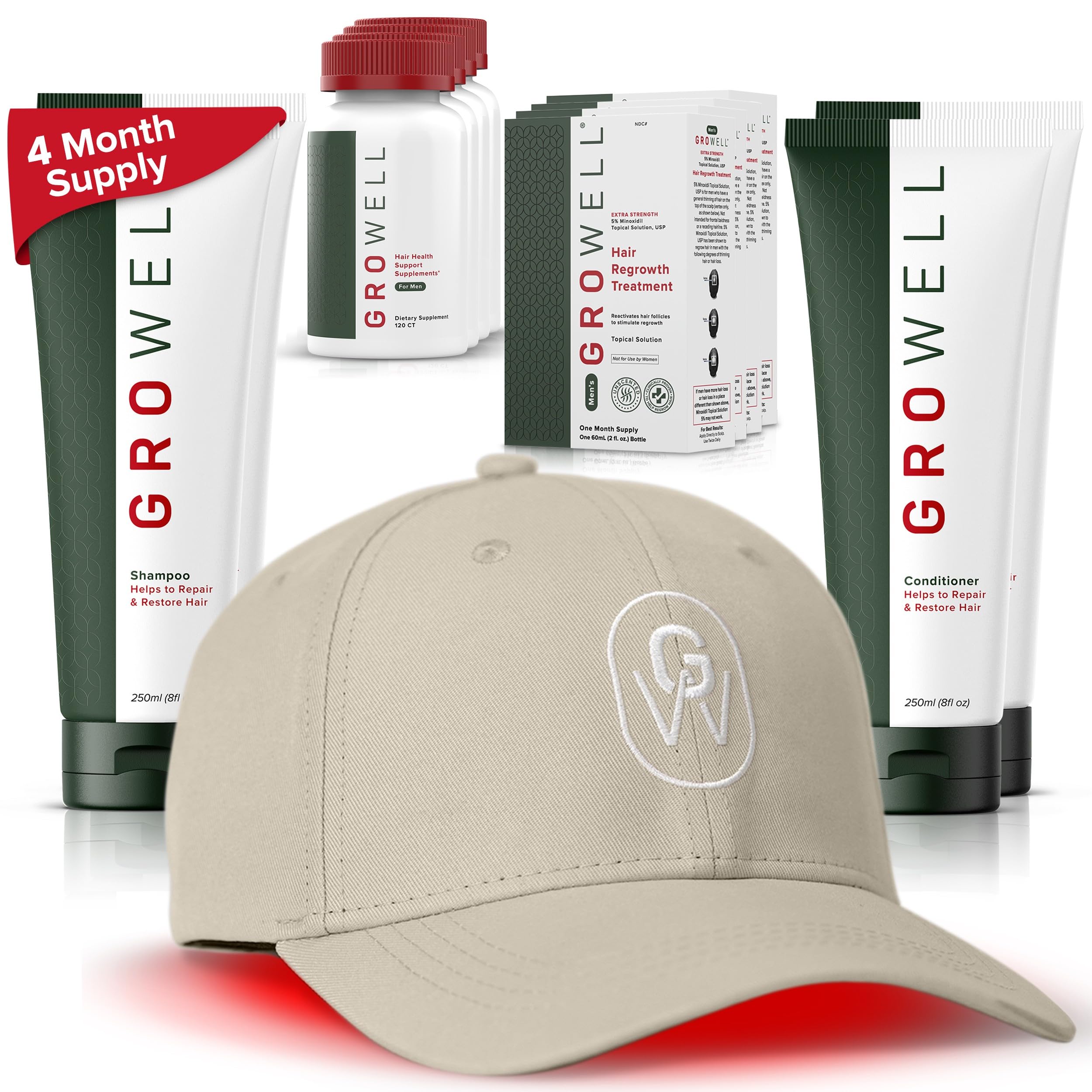 Apira Science Ultimate Hair Regrowth System for Men GroWell FDA Cleared Red Light Therapy Laser Cap with 4