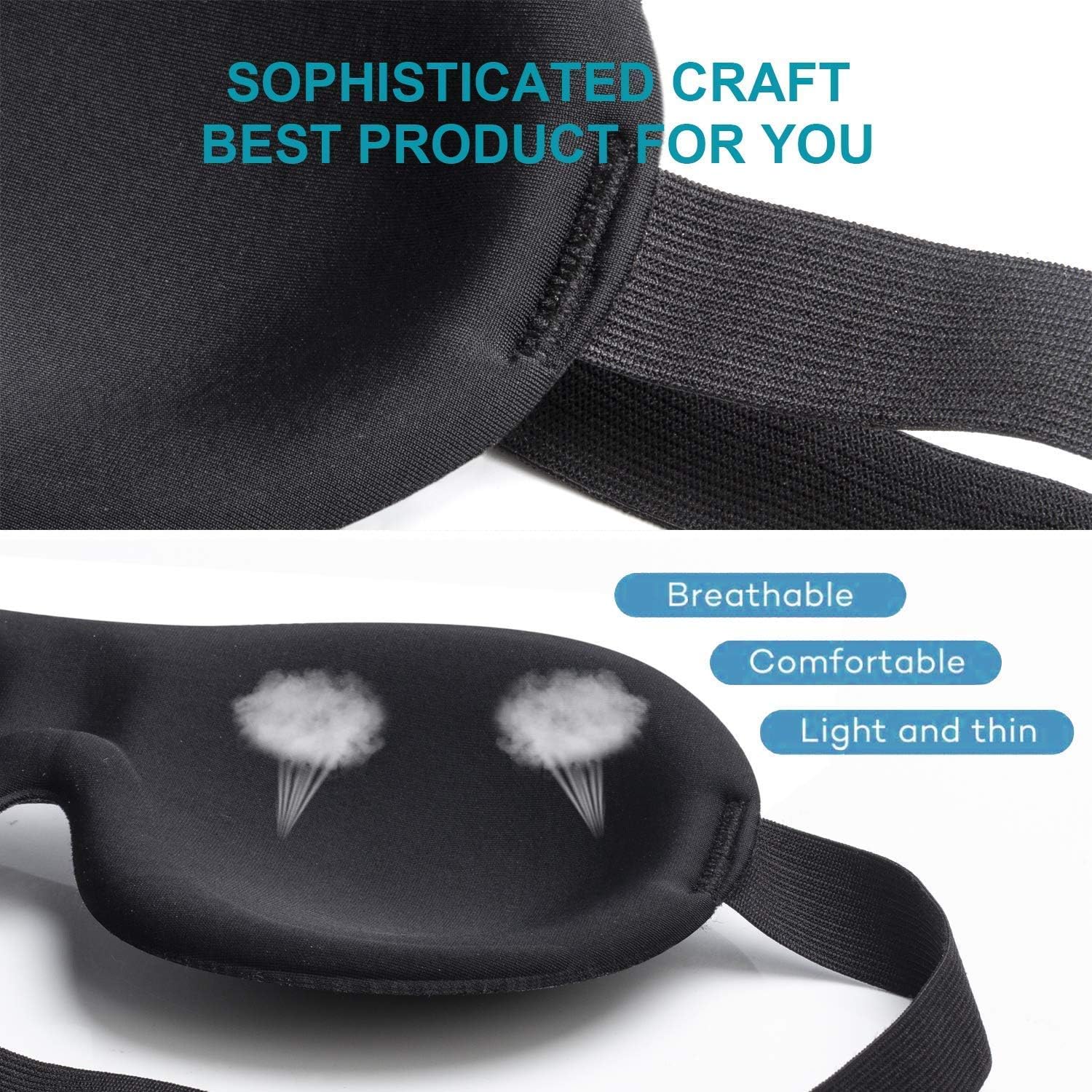 Sleep Mask, 100% Blackout 3D Contoured Sleep Eye Mask, Comfortable & Super Soft Sleeping Mask with Adjustable Straps for Women, Men, Concave Molded Night Eye Mask for Sleeping Travel Yoga Naps, Black : Health & Household