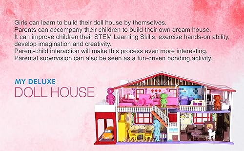 Miniatura 14 de Toyzone Casa de muñecas (50 piezas), juego para niñas, juego de rol, casa de muñecas con muebles, juego de casa de muñecas para niños con muebles,