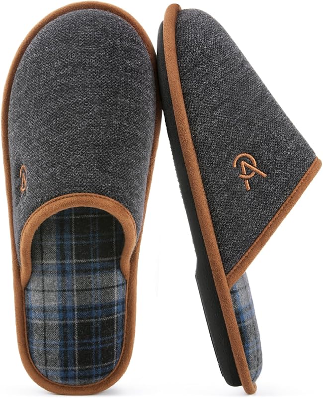 Men's Knitted Scottish Slippers with Soft Memory Foam Non Slip Indoor Rubber Sole