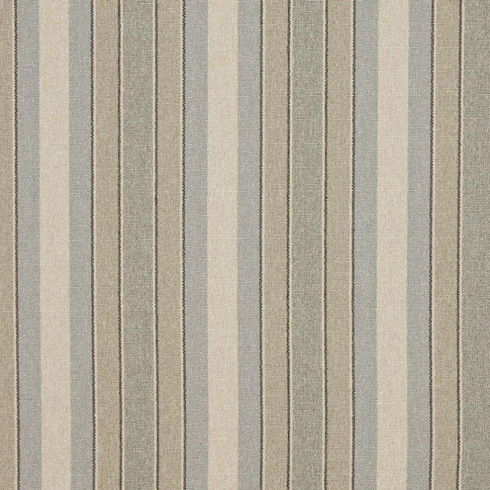D520 Blue Beige and Green Striped Washed Linen Look Woven Upholstery Fabric by The Yard