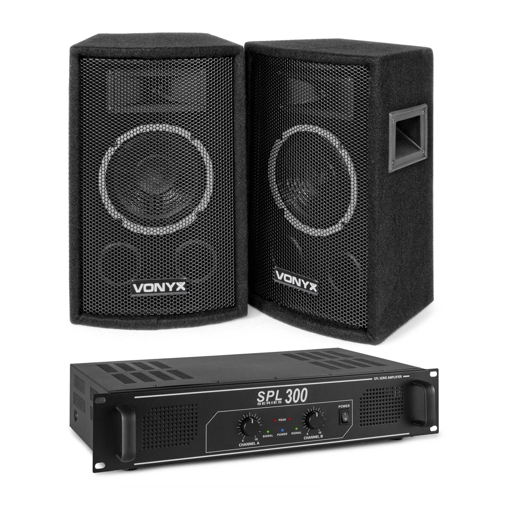 Vonyx SL6 PA Anlage Komplettset 500 Watt Lautsprecher mit Verstärker und Kabel Schwarz