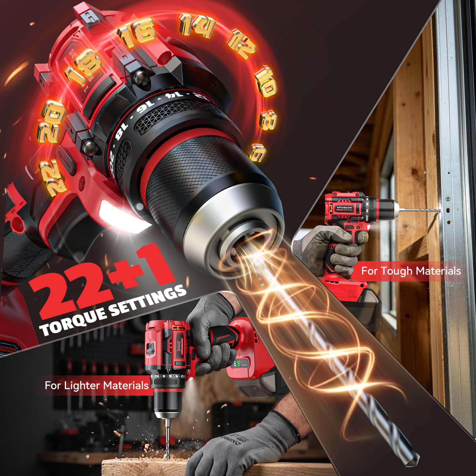 DIYtoolifz Trapano avvitatore a batteria e avvitatore a percussione compatibili con batteria Milwaukee da 18 V (solo strumento), kit combinato di utensili elettrici senza spazzole con trapano, trapano