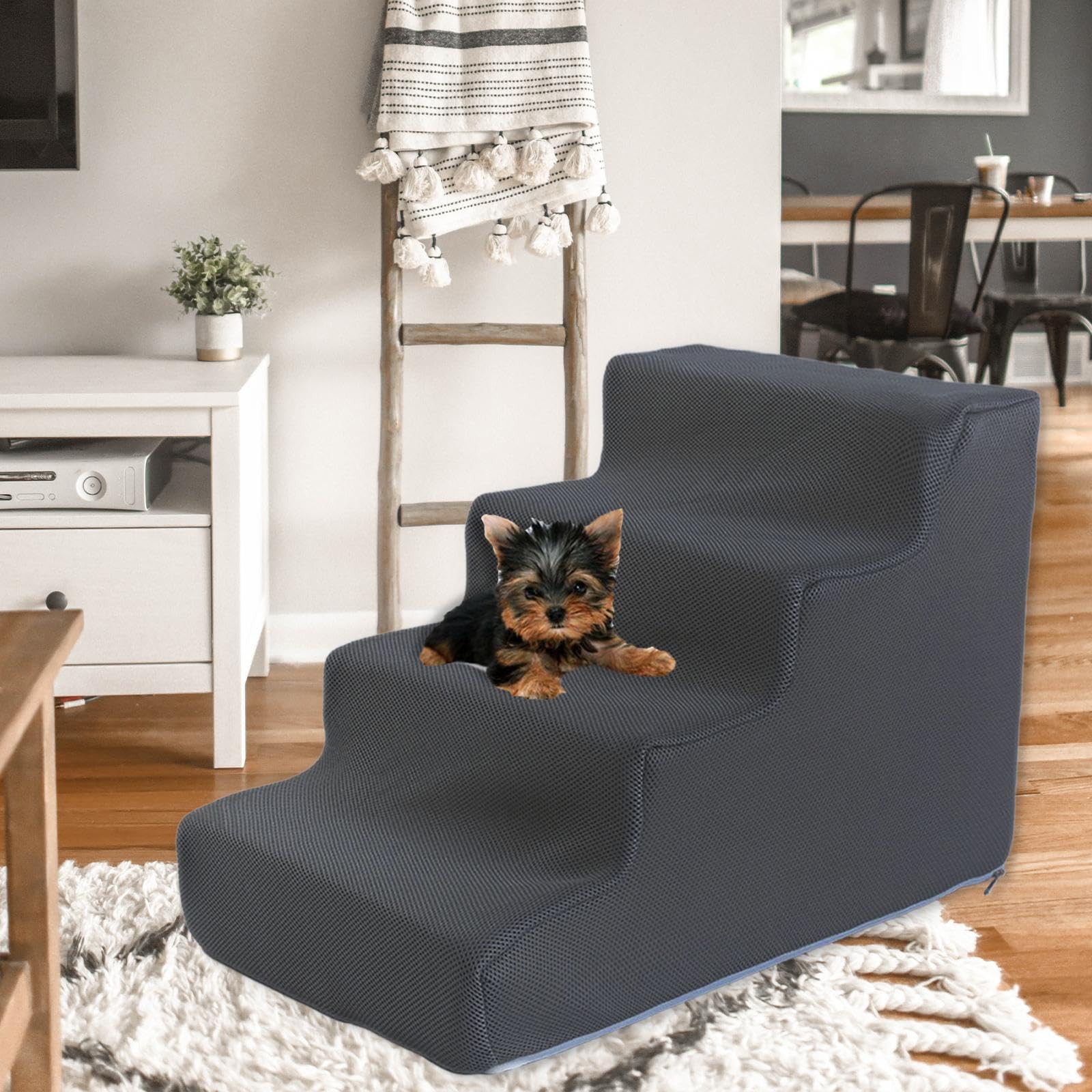 Scale per Animali Scaletta per Cani Piccoli Gradini Morbidi Rampa per Gatti Portatile con Copertura Lavabile E Fondo Antiscivolo Adatto per Cuccioli, 4 gradini grigio scuro