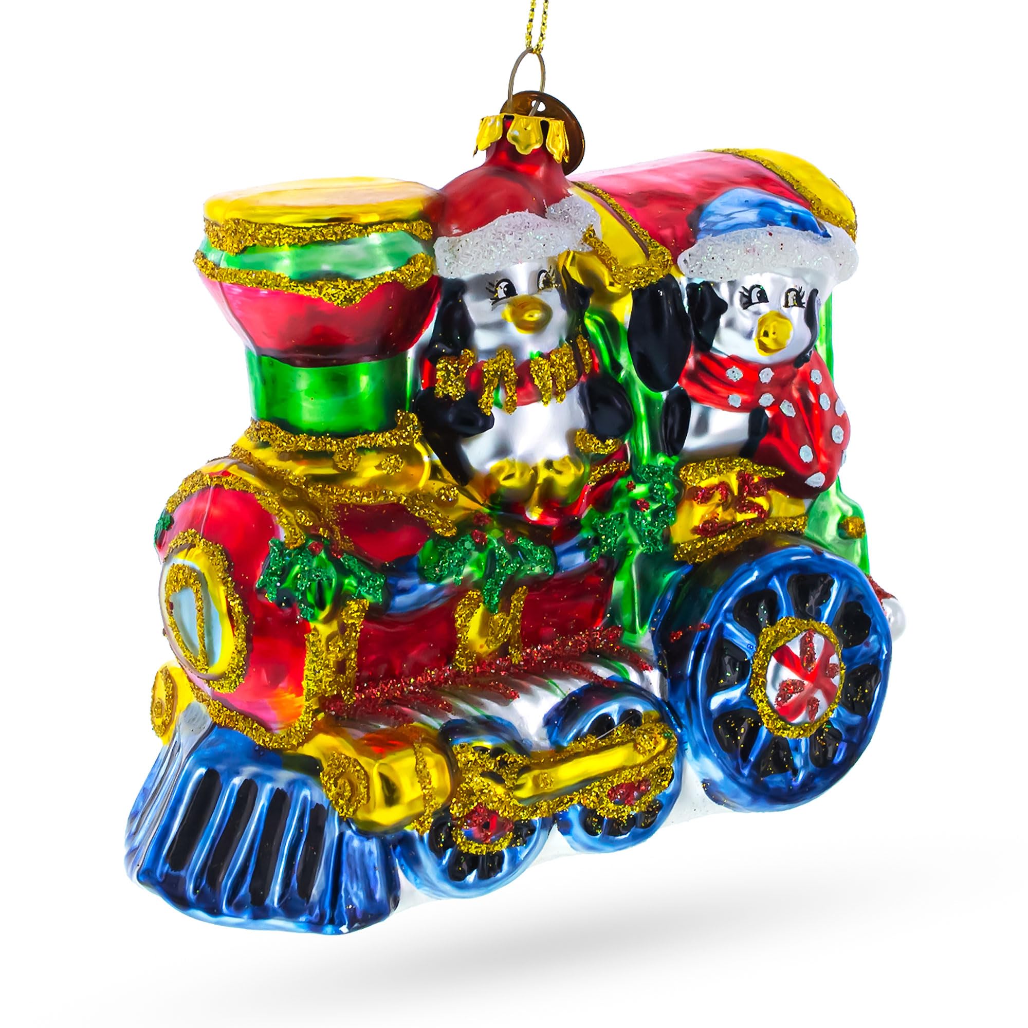 Train de pingouins ornement Noël en verre soufflé suspendre