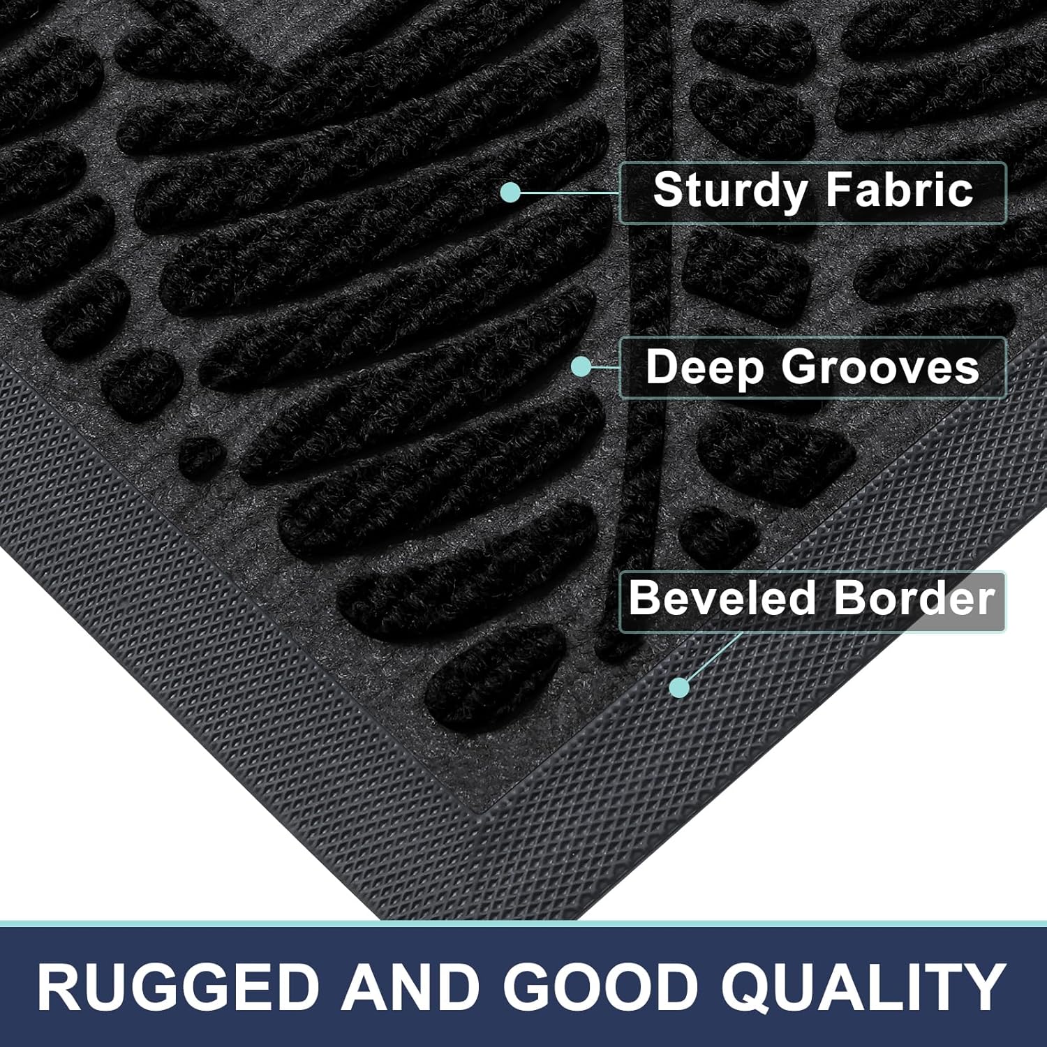 Smiry Welcome Mat Indoor Outdoor, All-Season Waterproof Front Door Mat, Sturdy Natural Rubber Doormat, Non-Slip, Easy Clean, Low Profile Dirt Trapper for Porch Patio Entrance, 35x23, Black