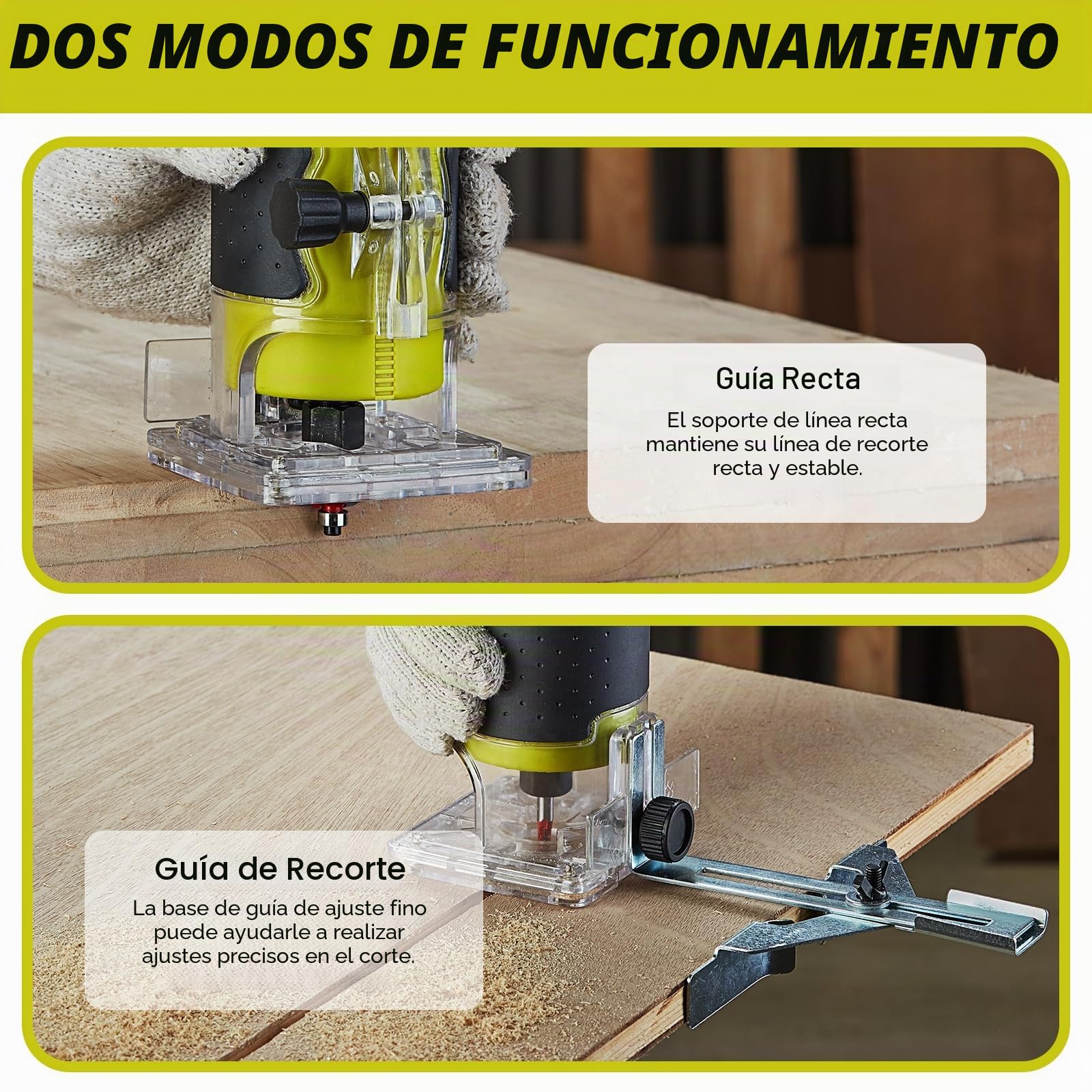 Dewinner Fresadora de Madera Rebajadora Eléctrica 710W 13000-33000RPM, Grabado Fresa Para Biselar,3 Alicates de 1/4'', 6 mm y 8 mm, 6 Velocidades Variables, Profesión de Laminadora Fresa con Rodam