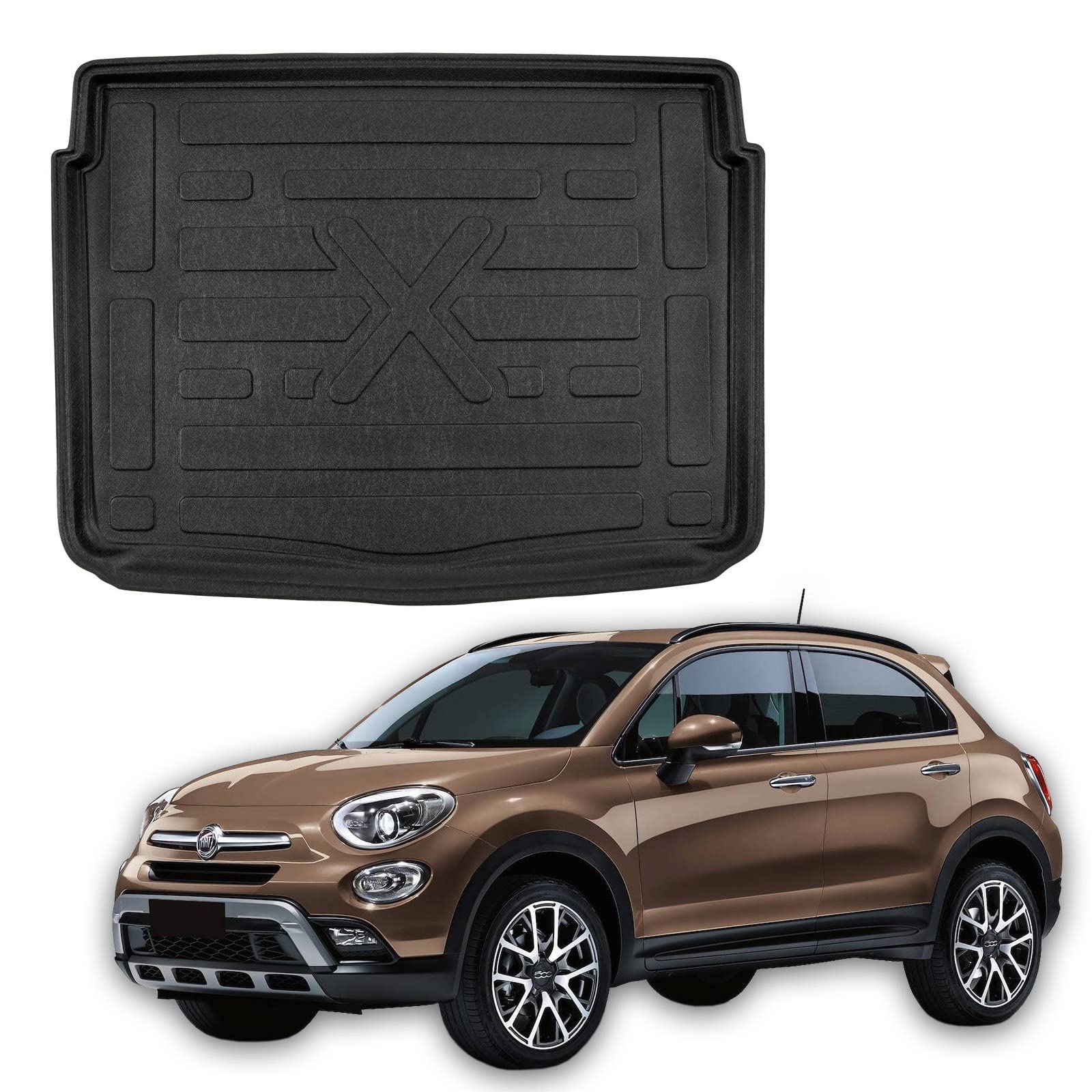 SCOUTT Vasca Bagagliaio per Fiat 500X 2014-2024, in TPE su Misura, Proteggi Baule con Bordo Alto 4 cm, Antiscivolo, Inodore
