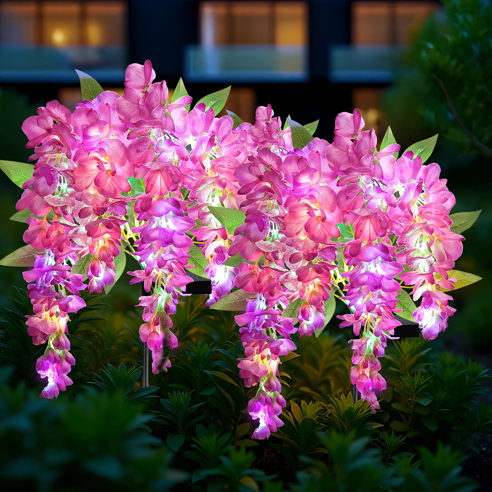Joyoldelf Solar Flower Lights Outdoor Gardens, Wisteria Garden Ornaments Outdoor, 2 Packs with Colored Lights, Waterproof,for Yard Lawn Patio Porch Pathway Cemetery Decorations (Purple-Red)
