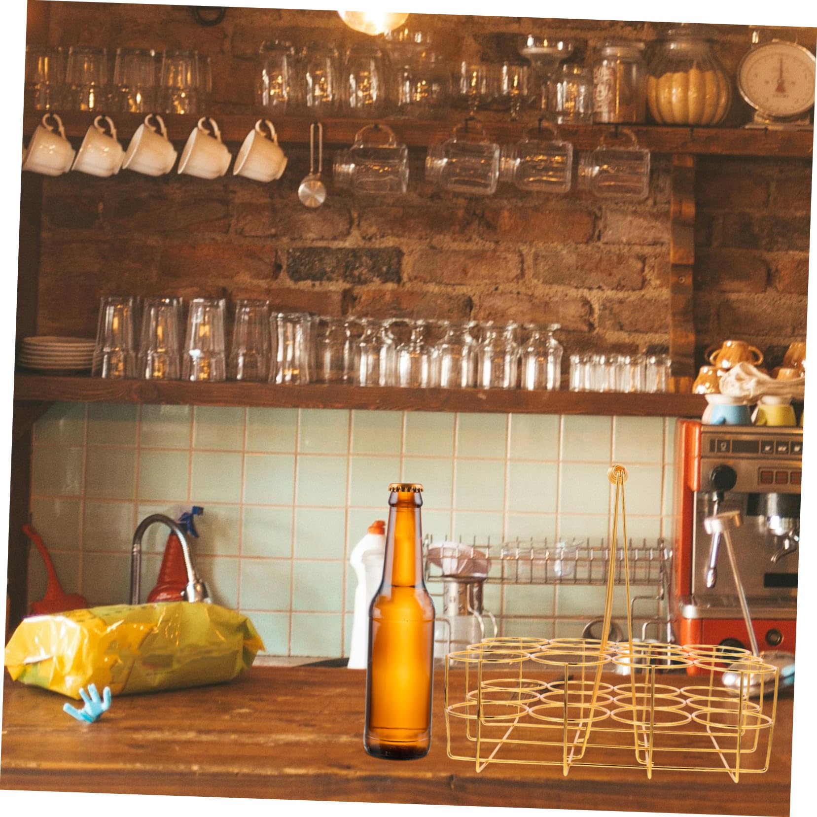 Tragbarer Bierkorb aus Eisen für 12 Flaschen in Gold mit Kreativem Design und Leichtem Gewicht für Riegel und Ktv zur Stilvollen Bieraufbewahrung