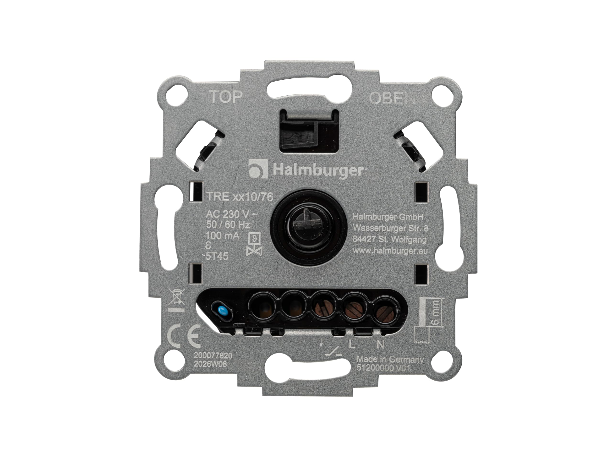 Raumthermostat inkl. GIRA Standard 55 1-Fach Rahmen 021103 reinweiß Glanz für Fußbodenheizung Stellantriebe 230V | Halmburger TRE-5510rg mit zentralem Einstellrad