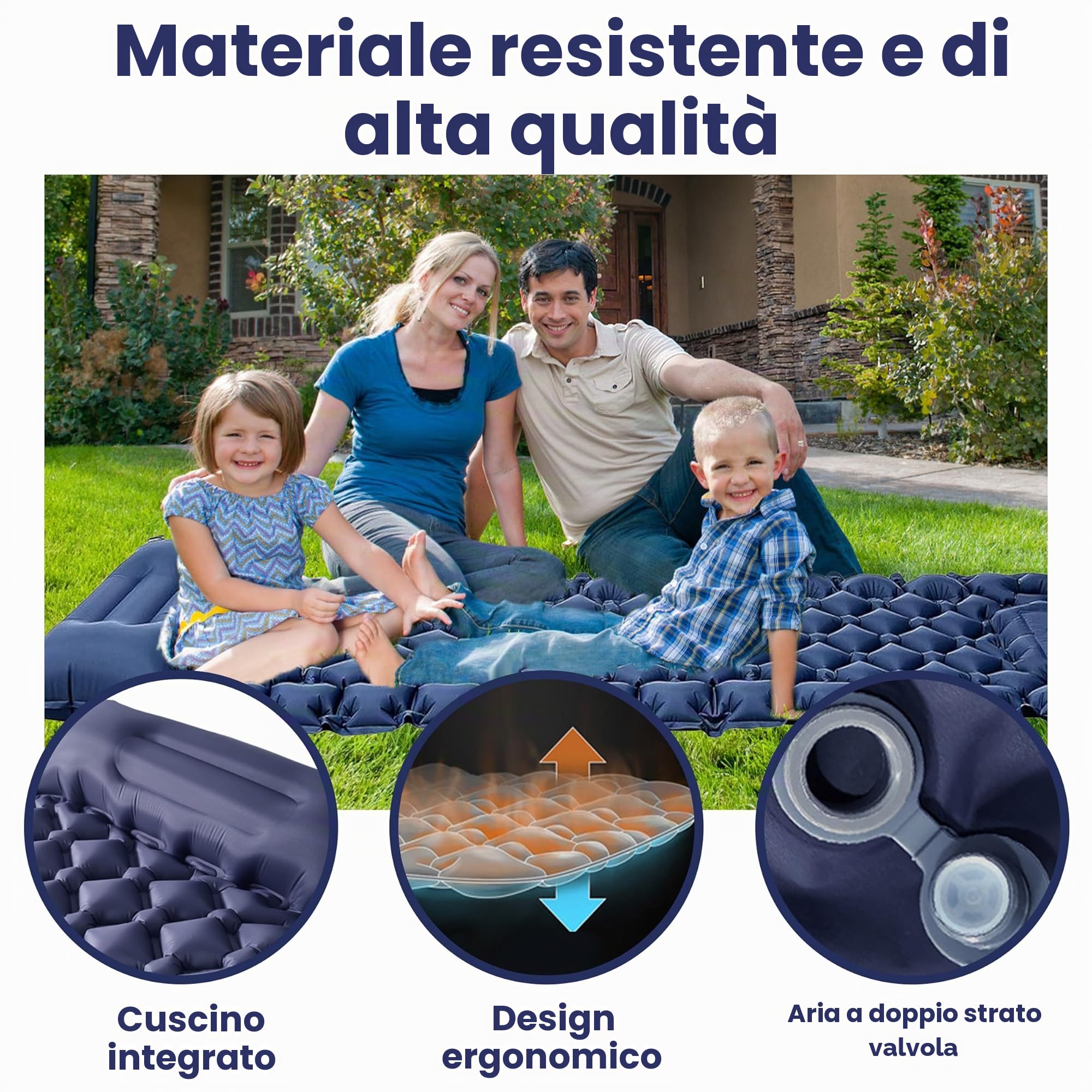 Materassino Campeggio, Impermeabile Materassino Autogonfiante con Built-in Pompa Piede e Cuscino, 198 * 68 * 8 CM, per Escursionismo, Zaino in Spalla, Tenda, Campeggio