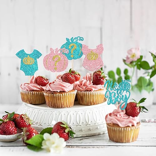 Miniatura 6 de Rsstarxi Paquete de 24 adornos de calabaza con purpurina naranja para cupcakes con temática de cosecha de otoño, para Halloween, baby shower, niños