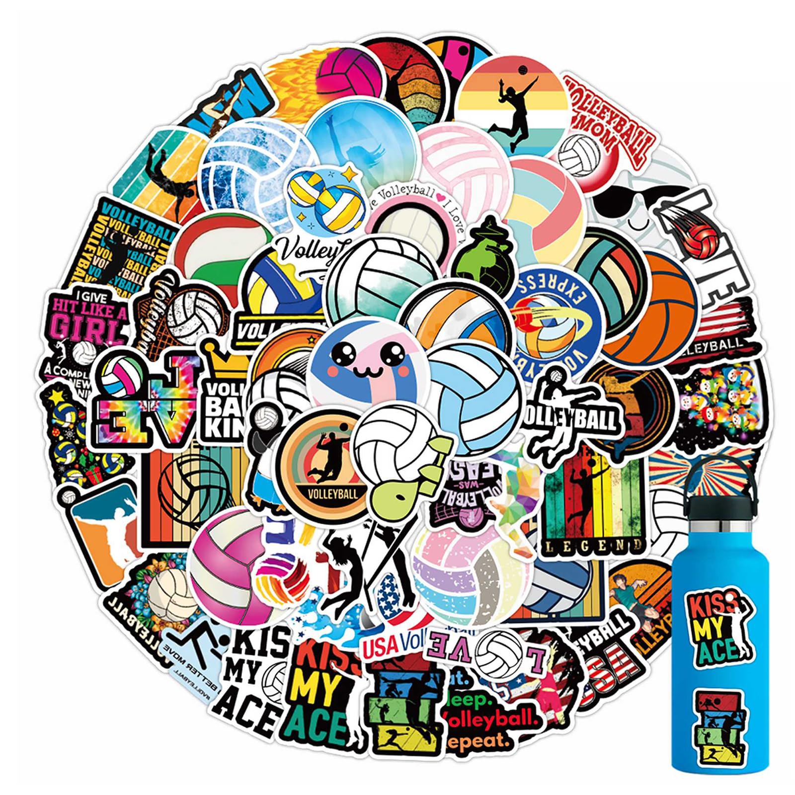 100pcs Volleyball Sport Stickers for Water Bottle, Cool Waterproof Vinyl Decal for Teen Kids Adult Student Laptop Phone Computer Skateboard Luggage