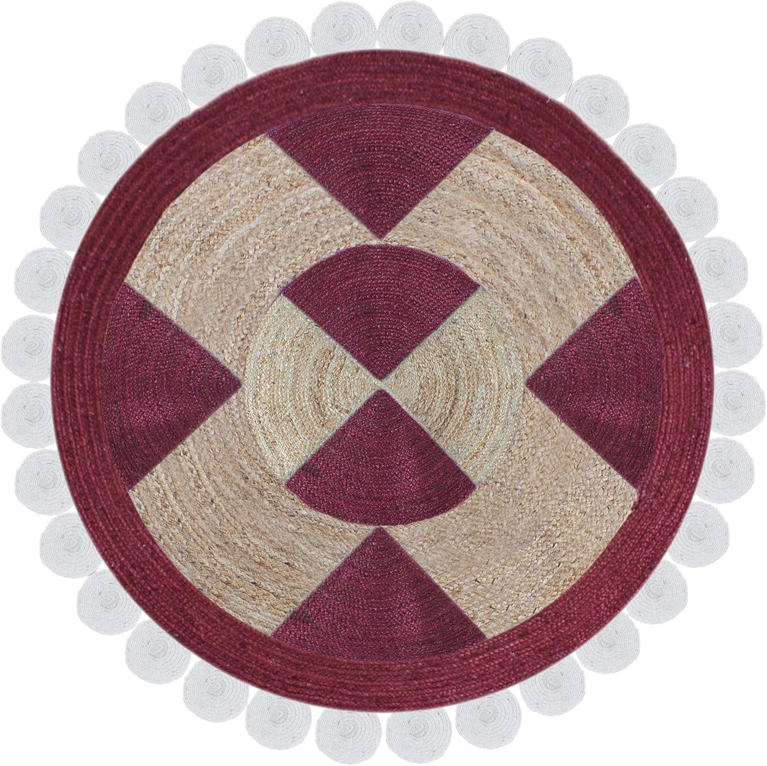 Tapis rond en jute naturelle idéal pour cuisine et chambre à coucher bicolore 102cm