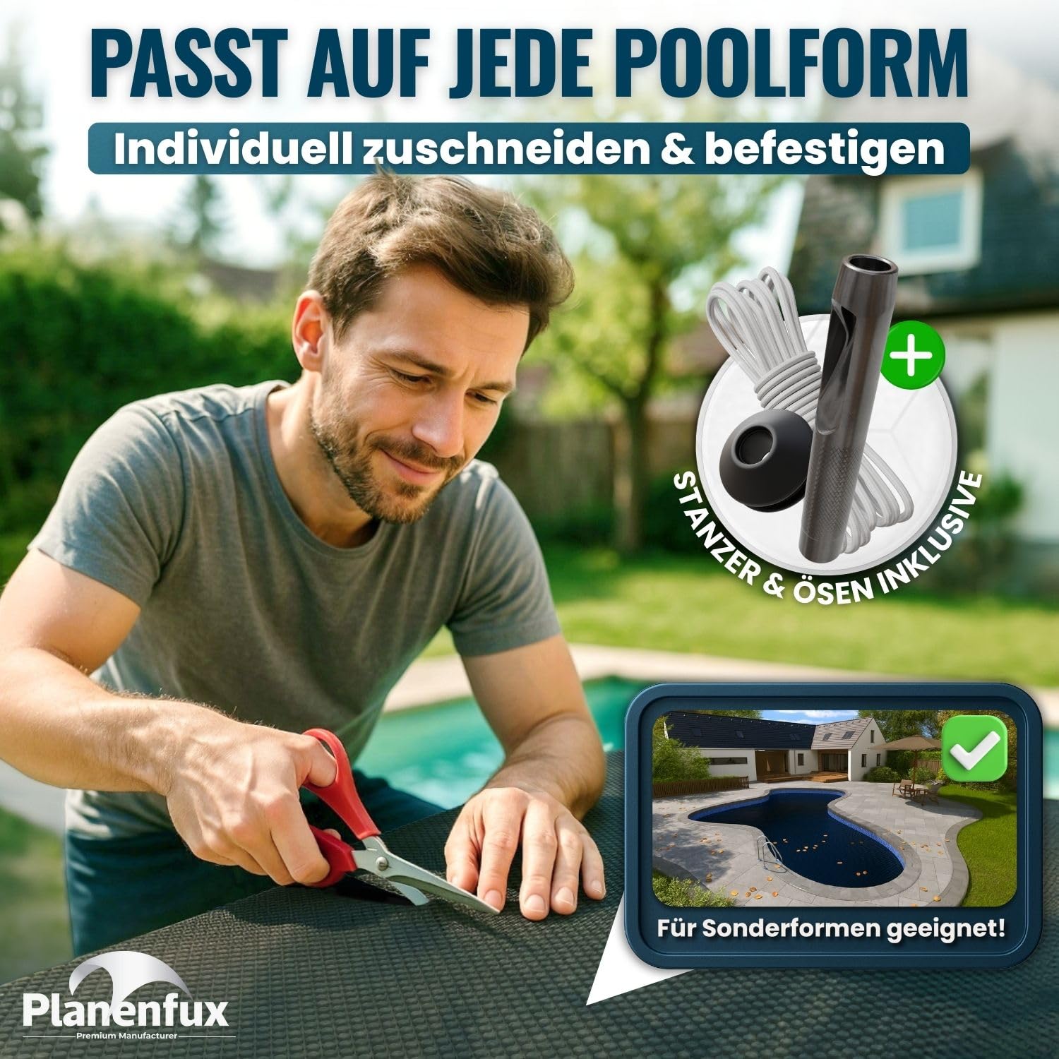 Planenfux® Solarplane Pool Rechteckig 300x200cm UV Chlor Salzwasser-Resistente Solarfolie Zuschneidbare Solarabdeckung