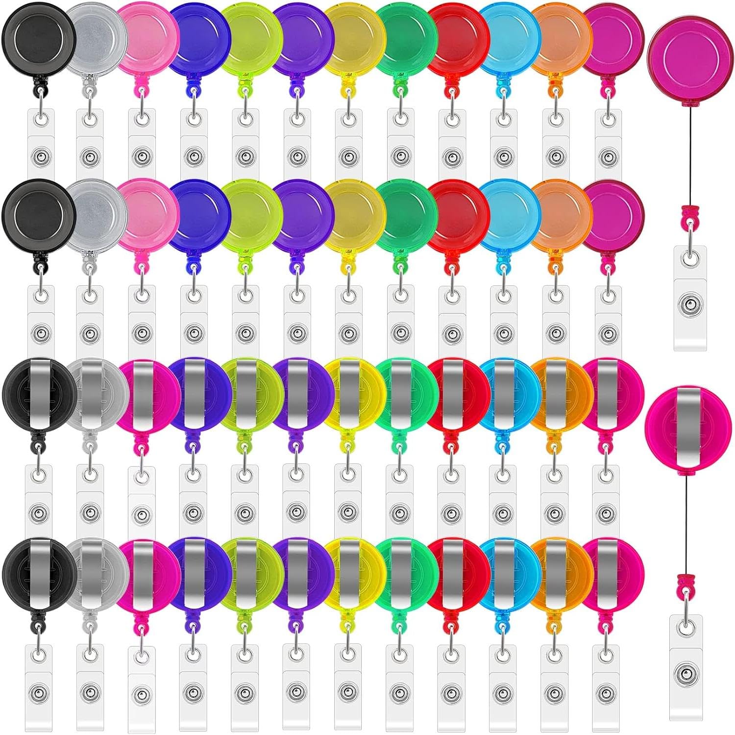 Tivcck 50 Pieces Retractable Badge Reels,Retractable Badge Reel Clips ID Card Holder Reel with Belt Clip,Retractable Badge Holder for Hanging ID Card