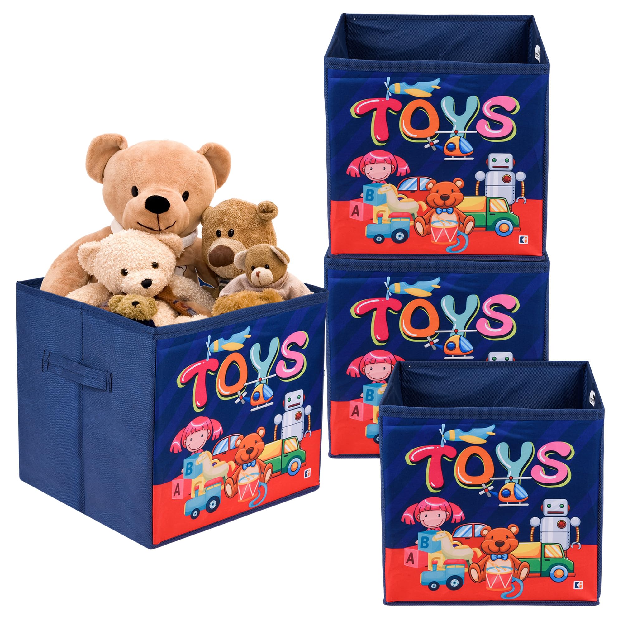 Kuber Industries Pack of 4 Storage Box | Square Toy Storage Box | Wardrobe Organizer for Clothes-Books-Toys | Stationary Organizer | Drawer Organizer Box with Handle | Toys-Print | Navy Blue (B0CWH79N4Z) Amazon Price History, Amazon Price Tracker
