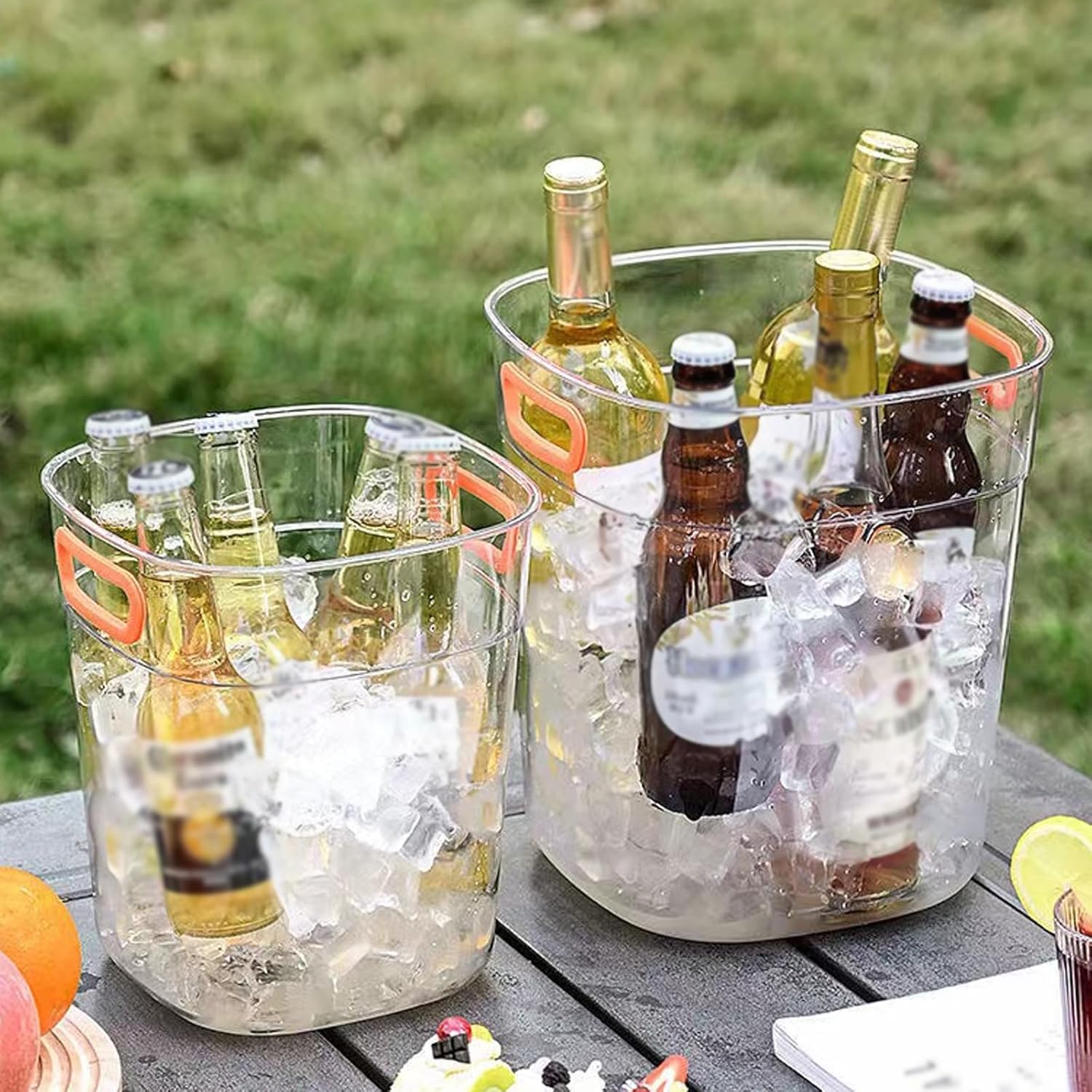 アイスバケット グレー アクリル アイスバケット ハンドル付き プラスチック シャンパン バケツ チラー 厚手 透明飲料用浴槽 厚手