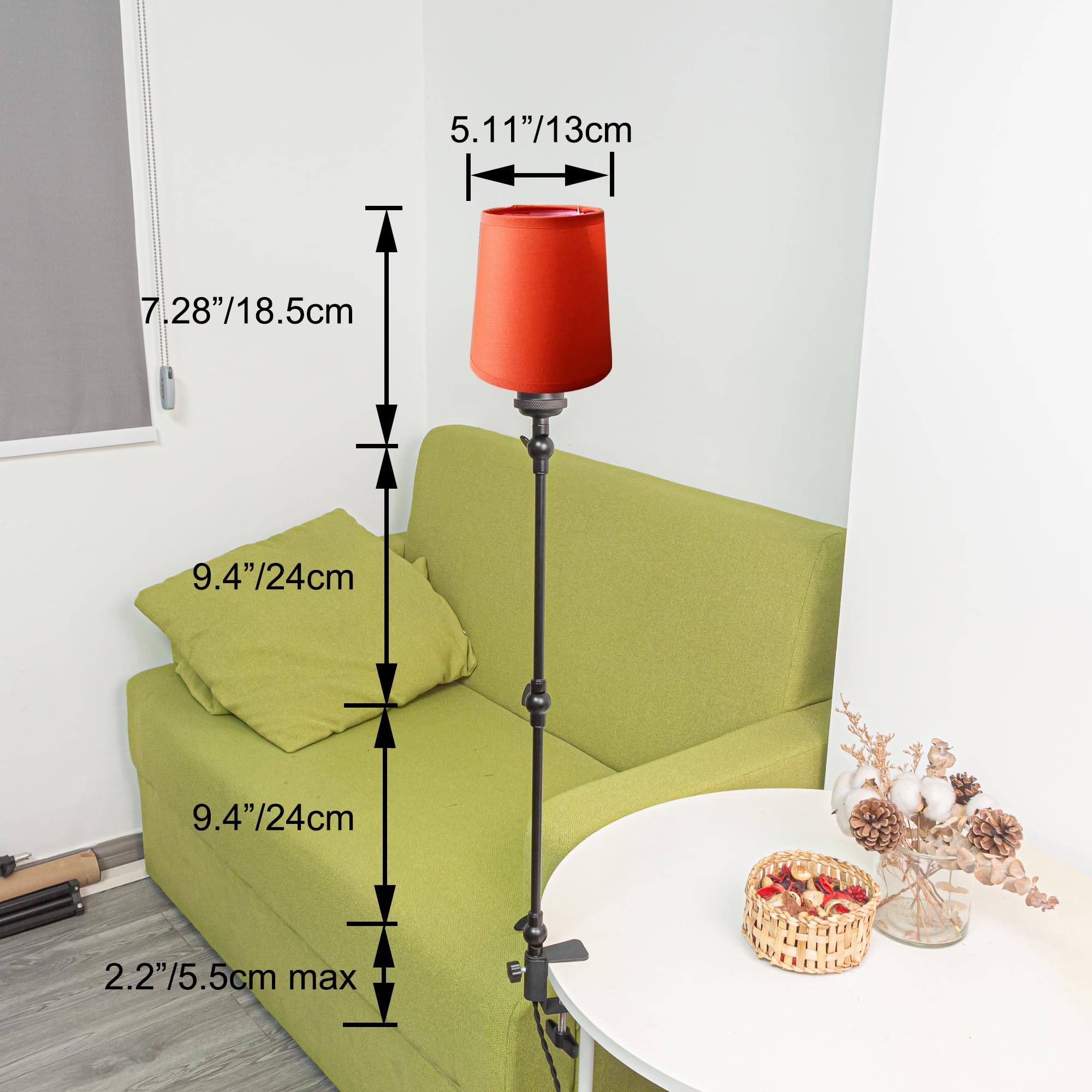 Retro Klemmleuchte, Einstellbar Clip auf Schreibtisch Leselampe, Clamp Nachttischlampe mit Flexarm, 1x E27 Fassung max. 60 Watt für Schreibtisch, Nachttisch, Regal- Orange TD0626