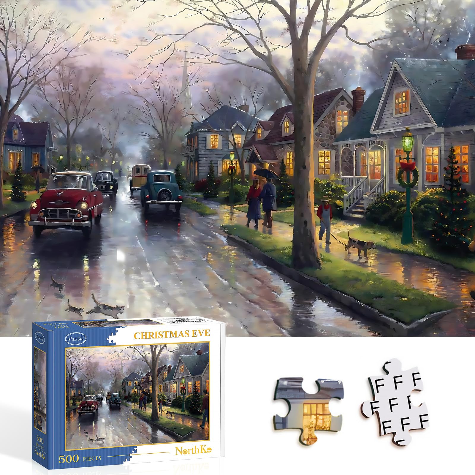 NorthKe 500 Piece Puzzles for Adults of Chrismas Eve, Jigsaw Puzzles 500 Pieces Puzzle Game Letters on Back for Family Challenging Brain Exercise for Game Nights - Finished Puzzle Size 20" x 14.2"