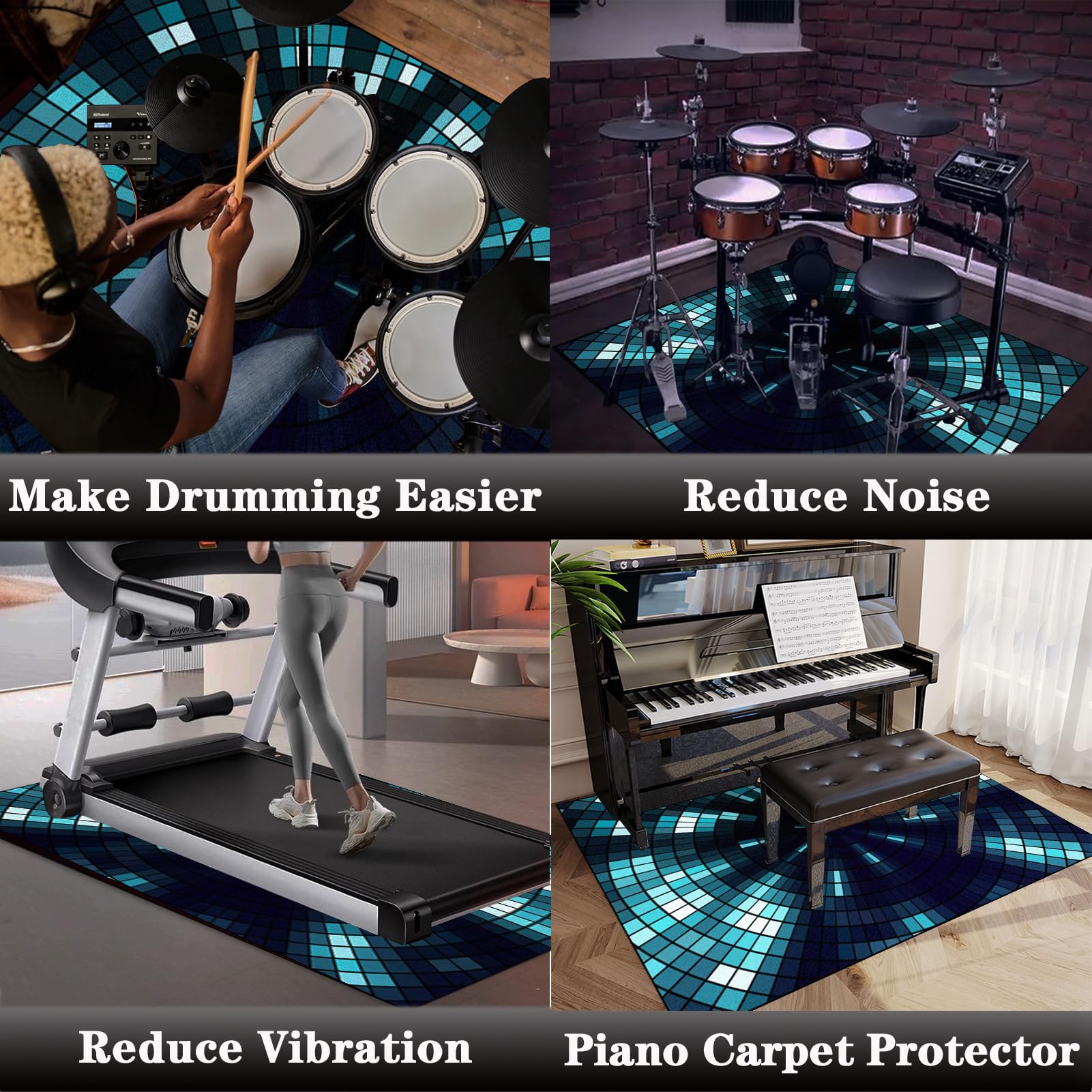 Drum Rug Trommel Teppiche Schallschutz Teppichmatte, Drum Teppich, 160 x 150 cm rutschfeste Drum Matte für Akustik Schlagzeug Drum Kits Bass Drum Elektronisch Snare Klavier Musikinstrumente Teppich