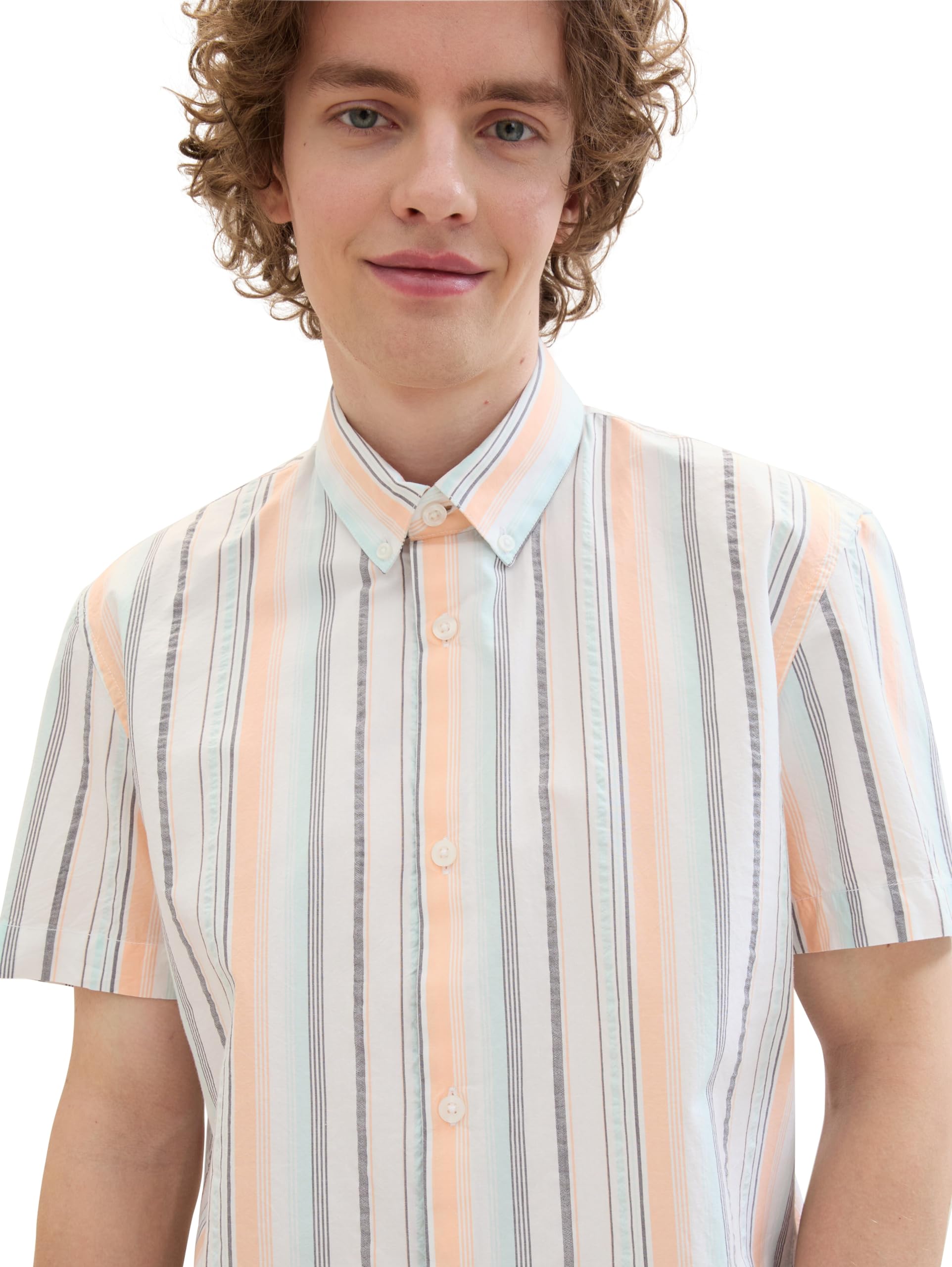 TOM TAILOR Denim Herren Dobby Kurzarm Hemd mit Streifen-Muster