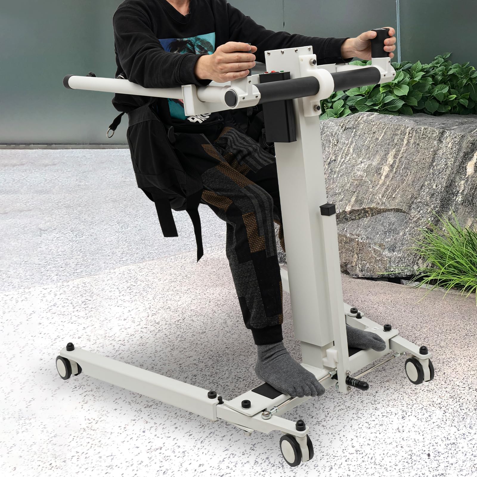 Electric Patient Lift Transfer Chair, Height&Seat Width Adjustable Portable Electric Patient Lift for Home Foldable Patient Lift Chair Transfer Lift Aid Chairs for Seniors Disabled Holds 286.6 lbs