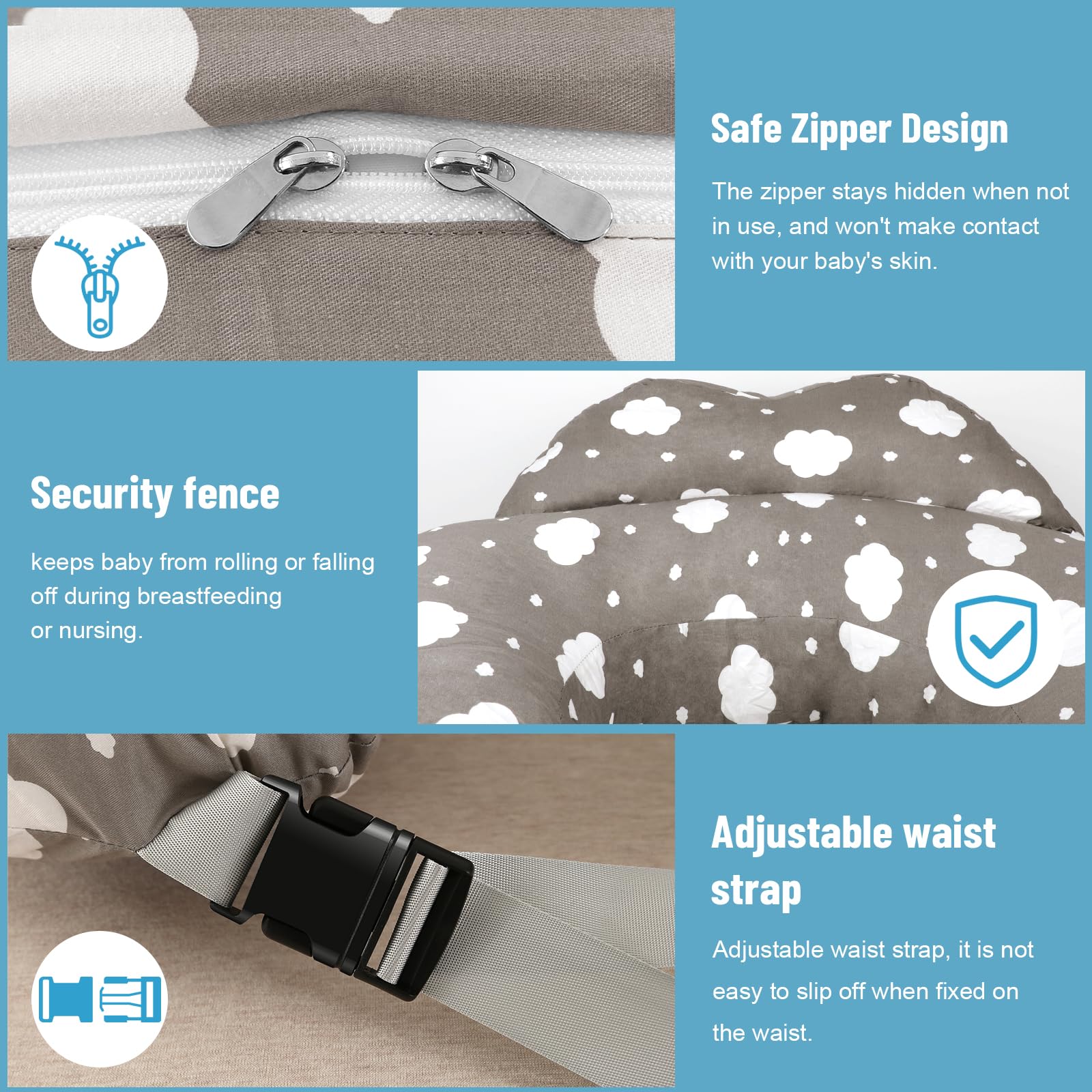 Labtec Cuscino per allattamento al seno, multifunzionale, con cinghia regolabile in vita e recinzione di sicurezza, federa rimovibile in 100% cotone, regalo per gravidanza