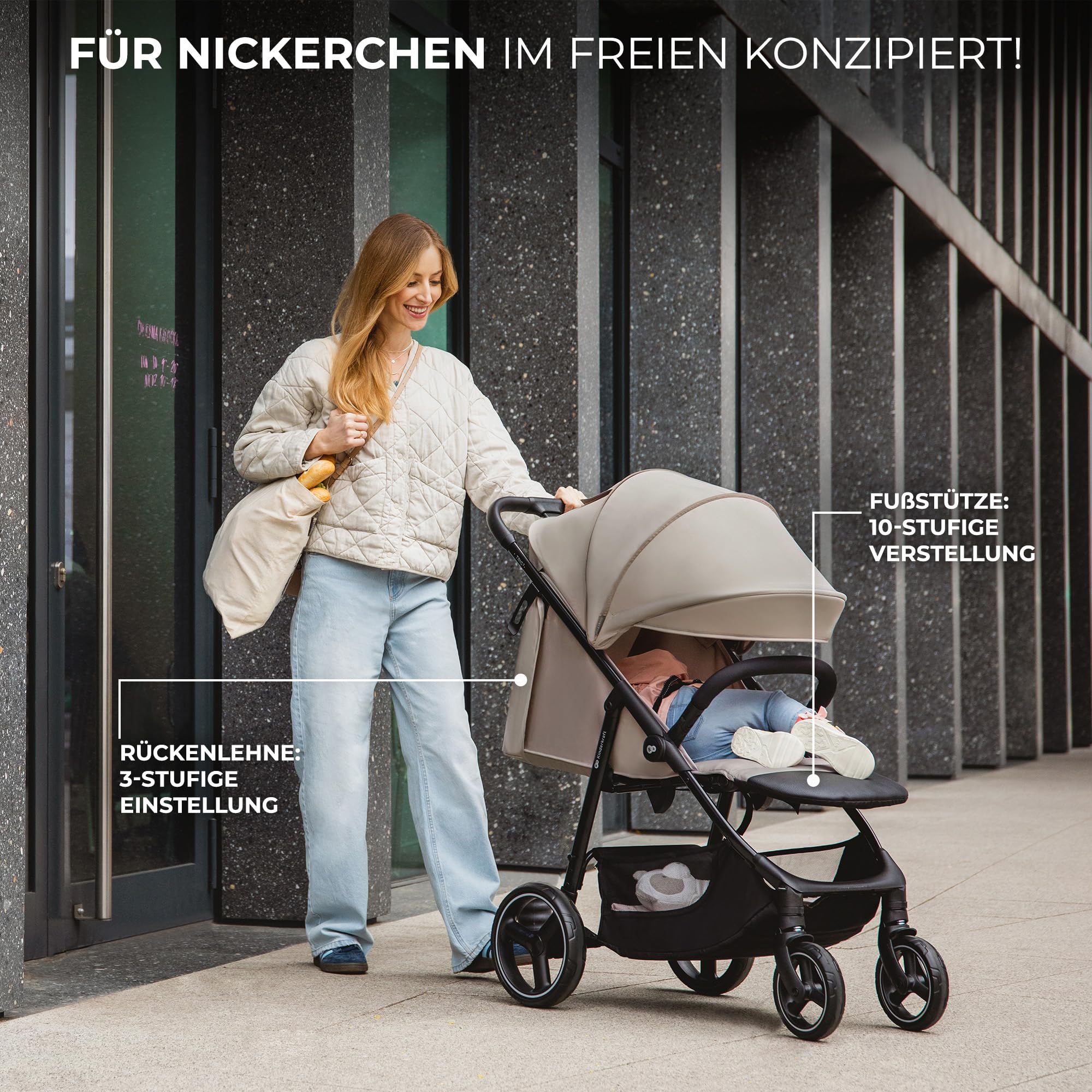 Kinderkraft TRIG 3 Kinderwagen, Liegewagen, Sportwagen, bis 25 kg, Grau
