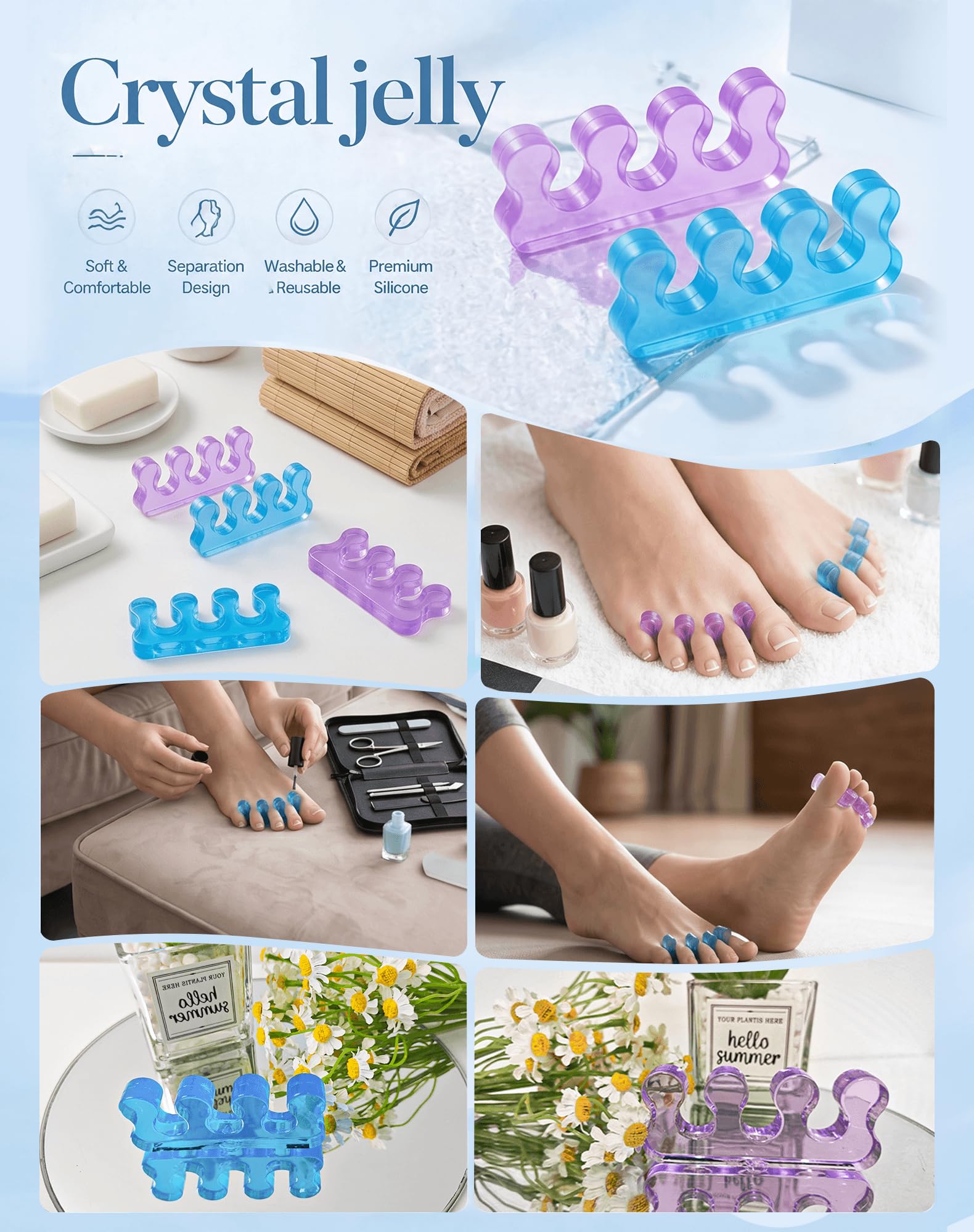 Separadores de dedos para esmalte de uñas, separadores de dedos de pedicura, separadores de dedos para separar las uñas de los pies o las uñas, así como aliviar los síntomas ortopédicos de juanetes.