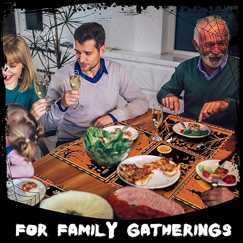 Miniatura 5 de Umigy 6 manteles individuales de Halloween de 12 x 18 pulgadas, manteles individuales góticos de murciélago para decoración de cocina, manteles